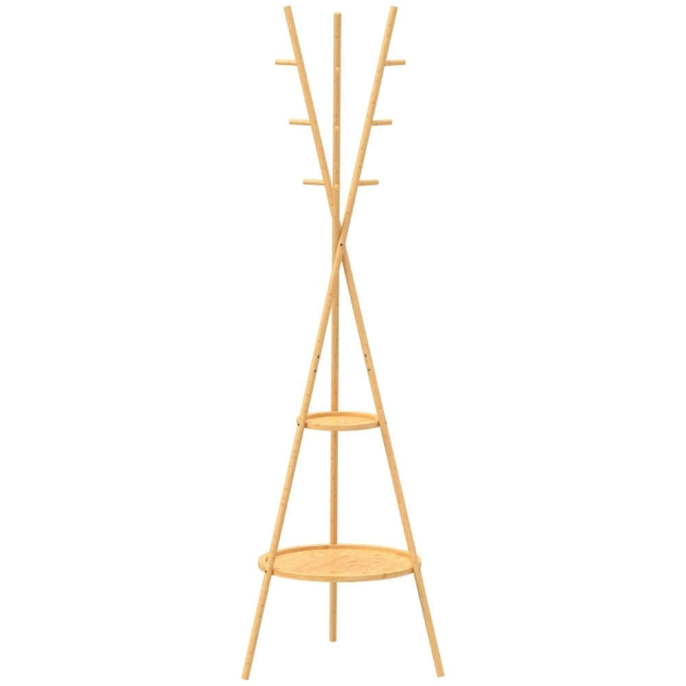 REDOM Garderobenständer Garderobenschränke freistehend mit Ablagen Natur, (1 St., Flurgarderobe für Eingangsbereich und Wohnung), 9 Haken Kleiderständer mit 2 Regalfächern