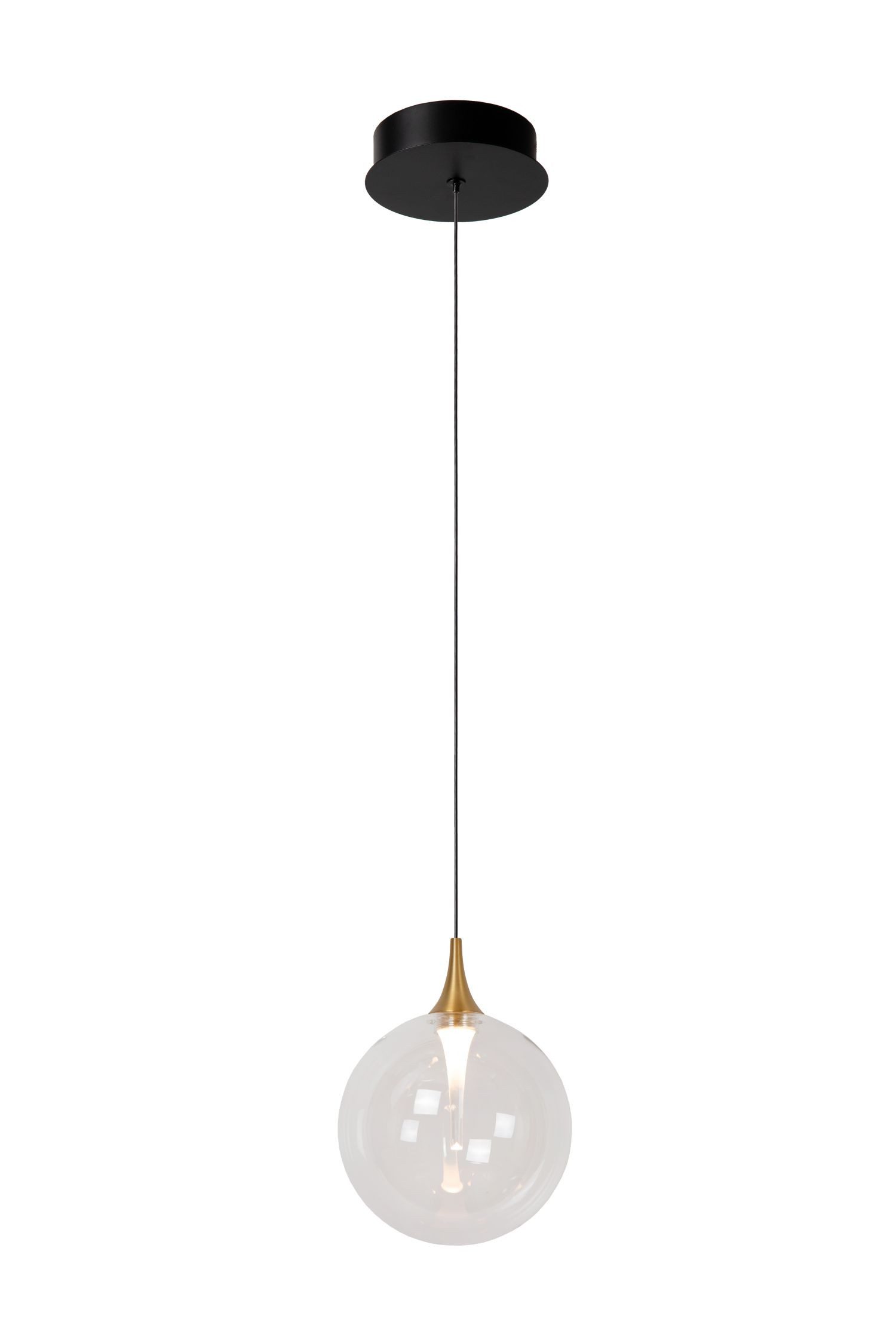 Licht-Erlebnisse Pendelleuchte WERIN, LED fest integriert, Warmweiß, LED Glas Metall H: max. 150 cm rund Ø 16 cm Schwarz Kugel Schirm