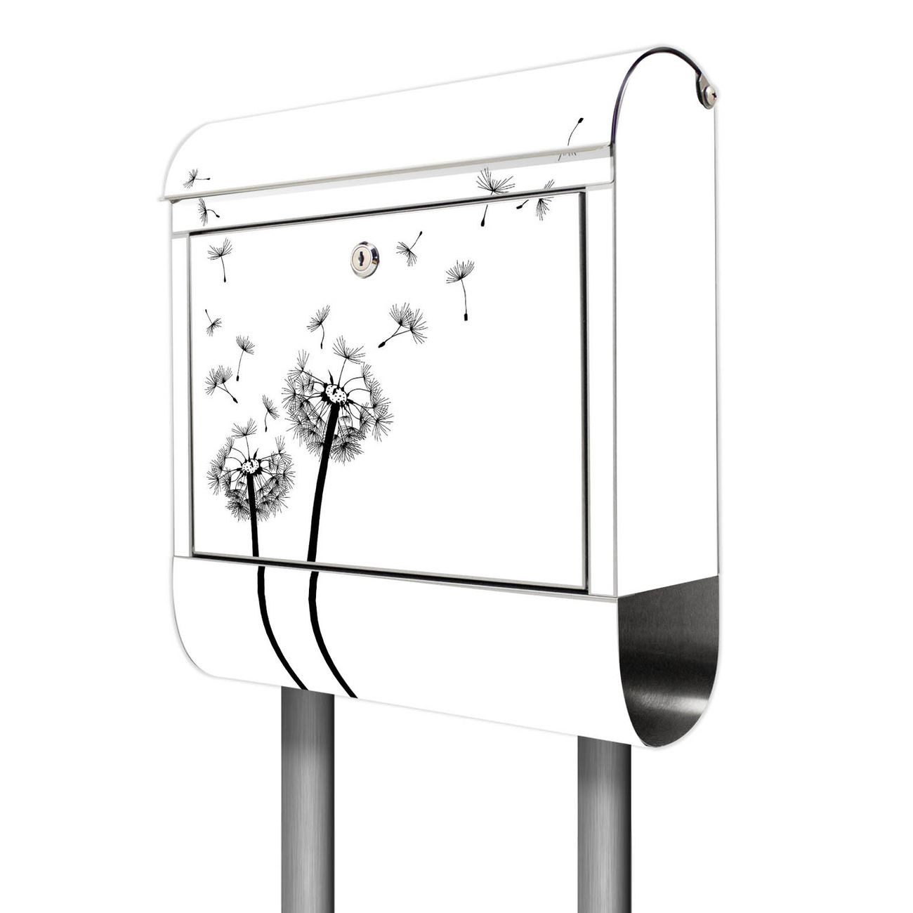 banjado Standbriefkasten Edelstahl Pusteblume 2 (Standbriefkasten Pusteblume 2, mit Zeitungsfach), 126 x 53 x 17cm