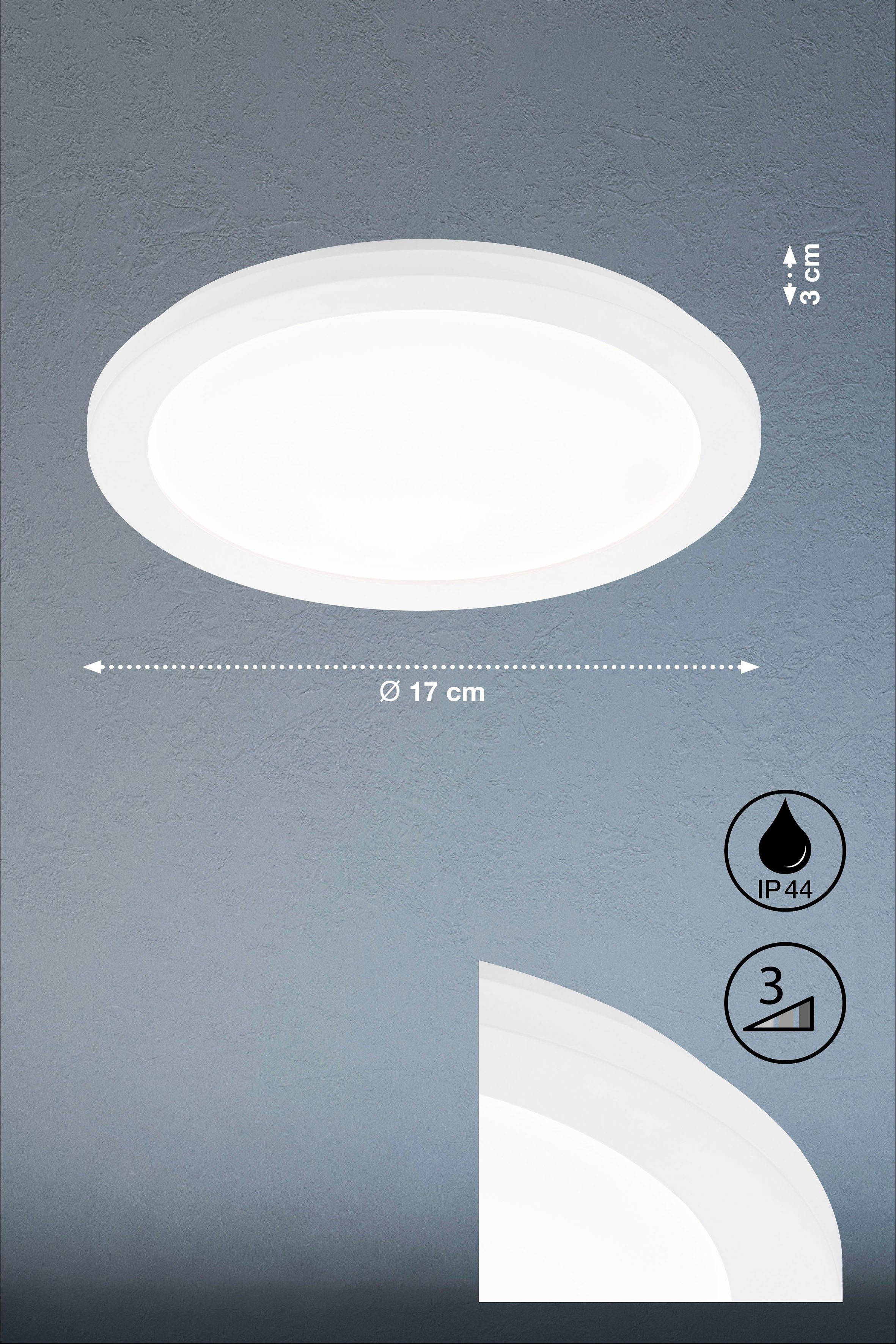 LED Erhöhte Warmweiß, Deckenleuchte Schutzart FISCHER LED integriert, & Dimmfunktion, HONSEL fest Gotland,
