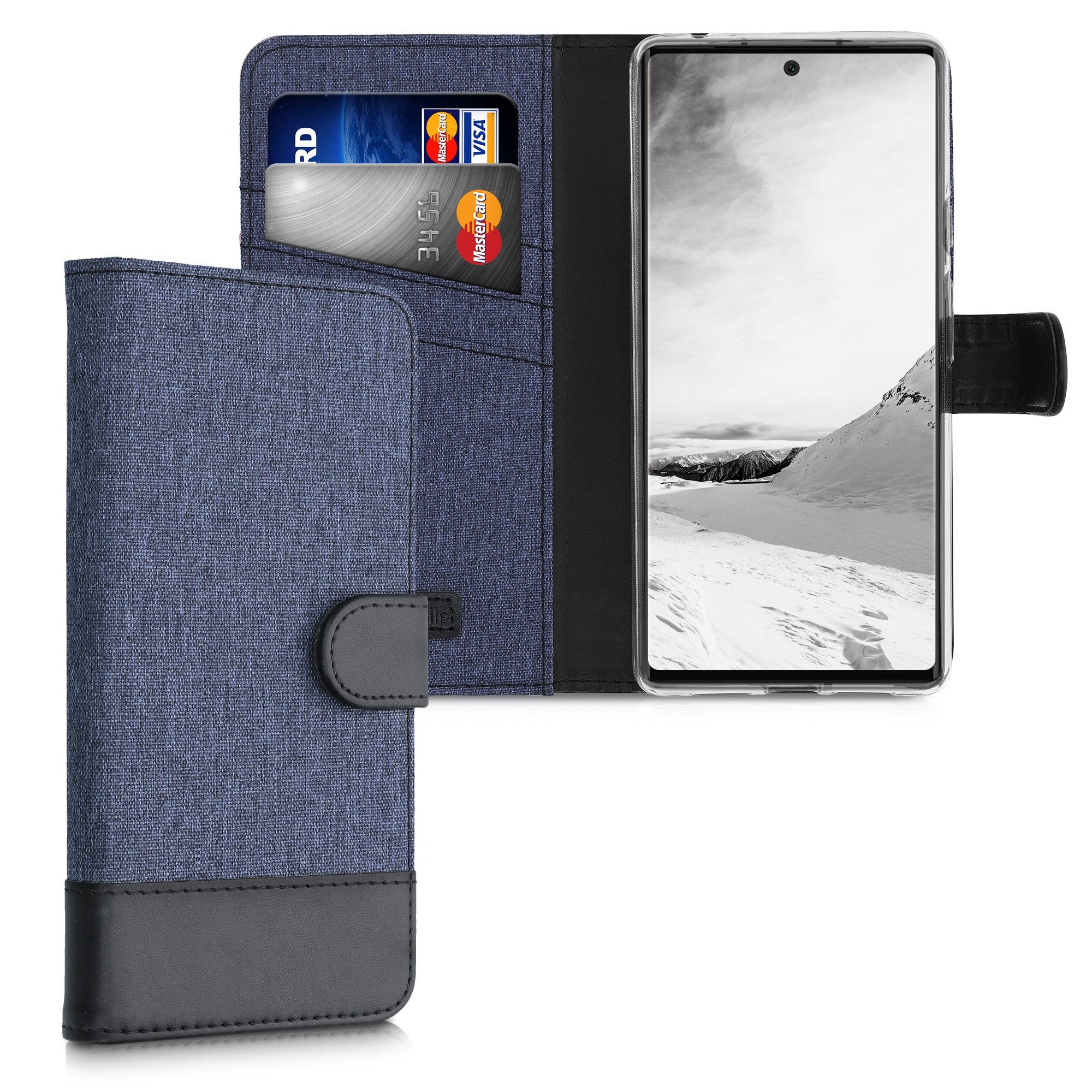 kwmobile Wallet Case kompatibel mit Google Pixel 2 Hülle mit Ständer Handyhülle Kartenfächer Grau Schwarz