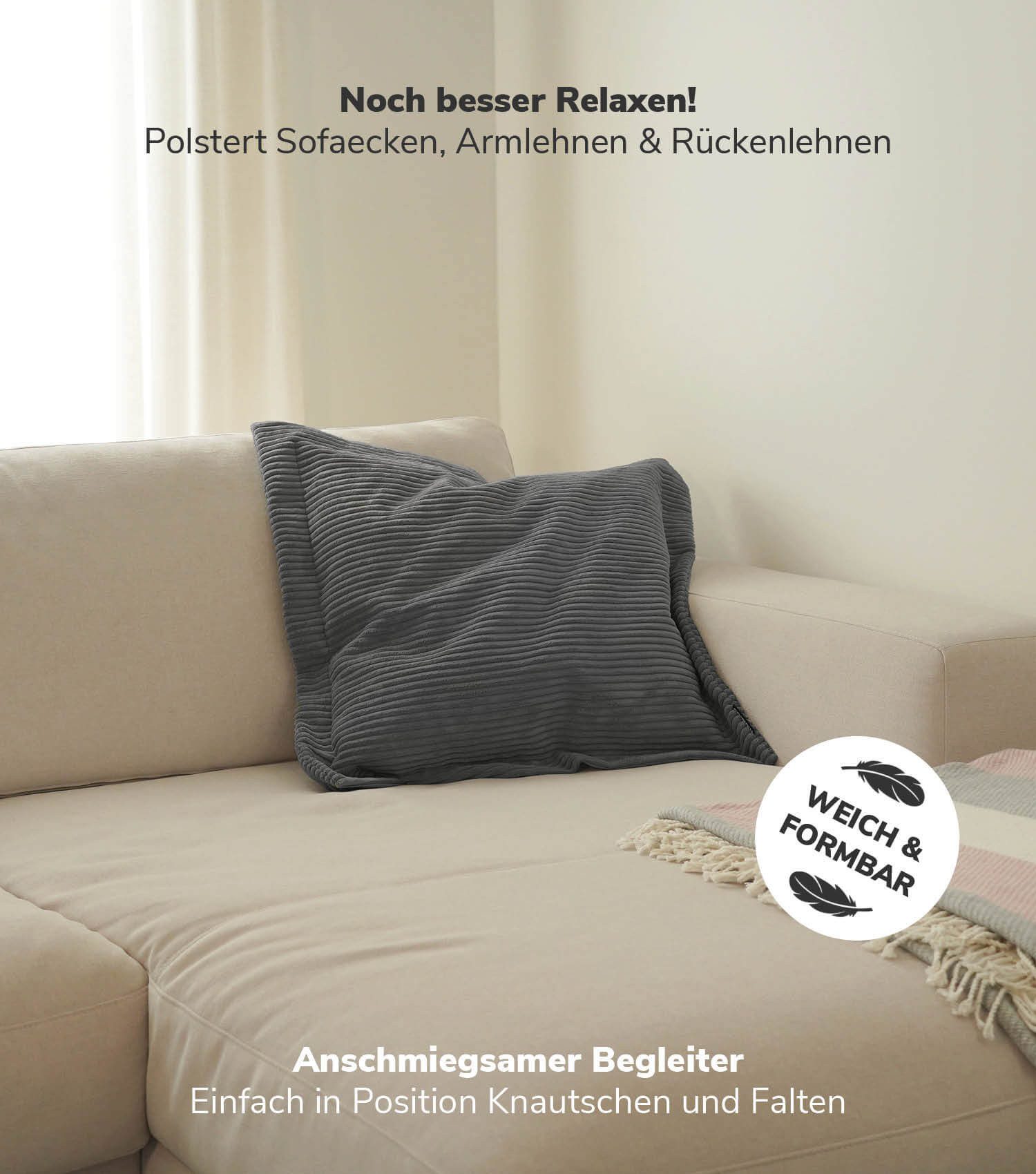 mokebo Sofakissen Das Wölkchen, (aus Cordstoff), auch als Dekokissen, Zierkissen oder Flatterkissen in Anthrazit