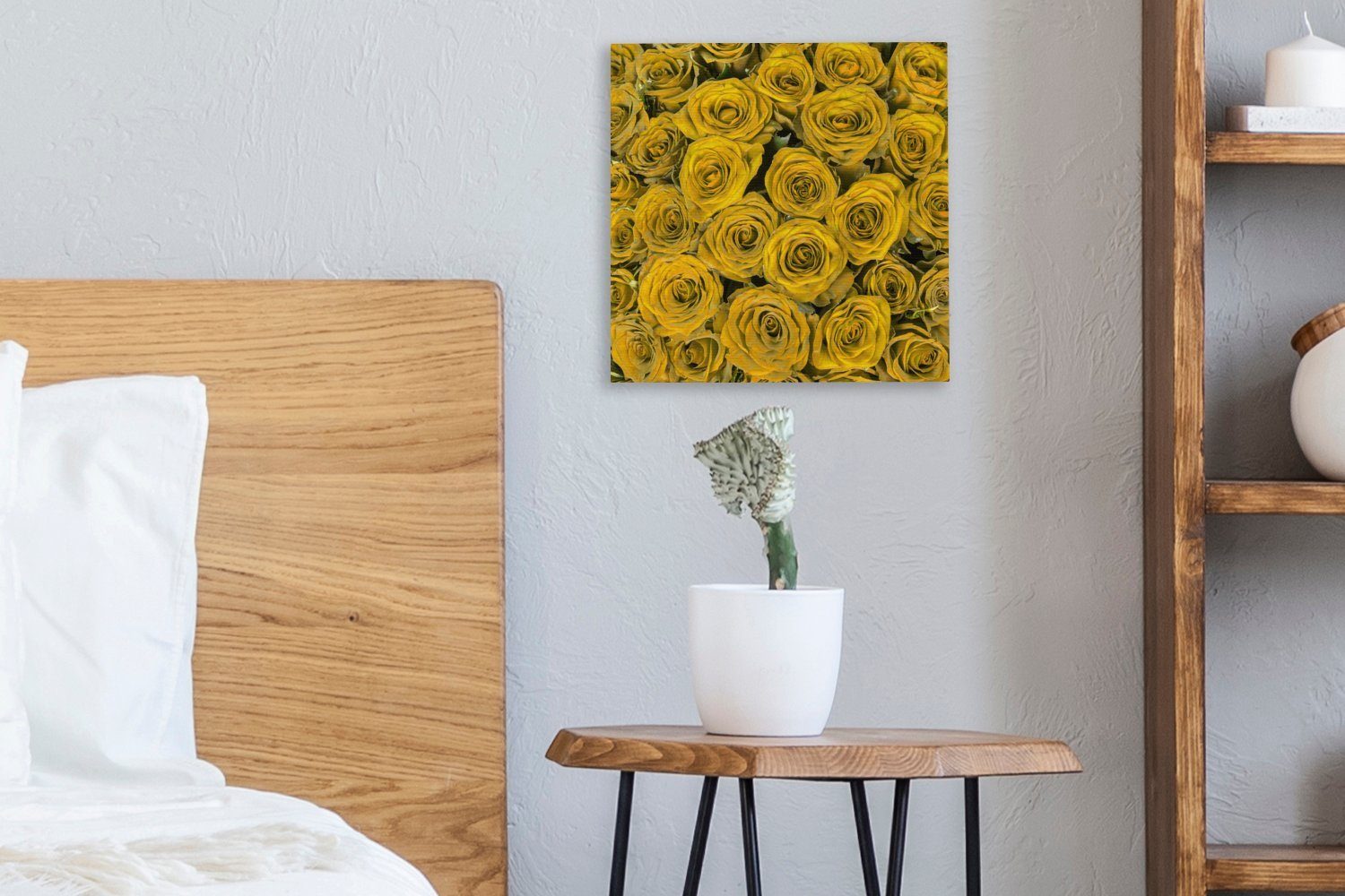 Bilder OneMillionCanvasses® Leinwandbild St), Blumenstrauß, (1 für Schlafzimmer - Rosen Leinwand Wohnzimmer - Gelb