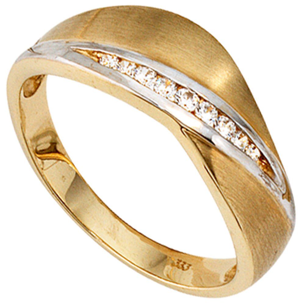 Schmuck Krone Fingerring Ring Goldring Damenring mit 9 Zirkonia 333 Gold Gelbgold teilmattiert, Gold 333