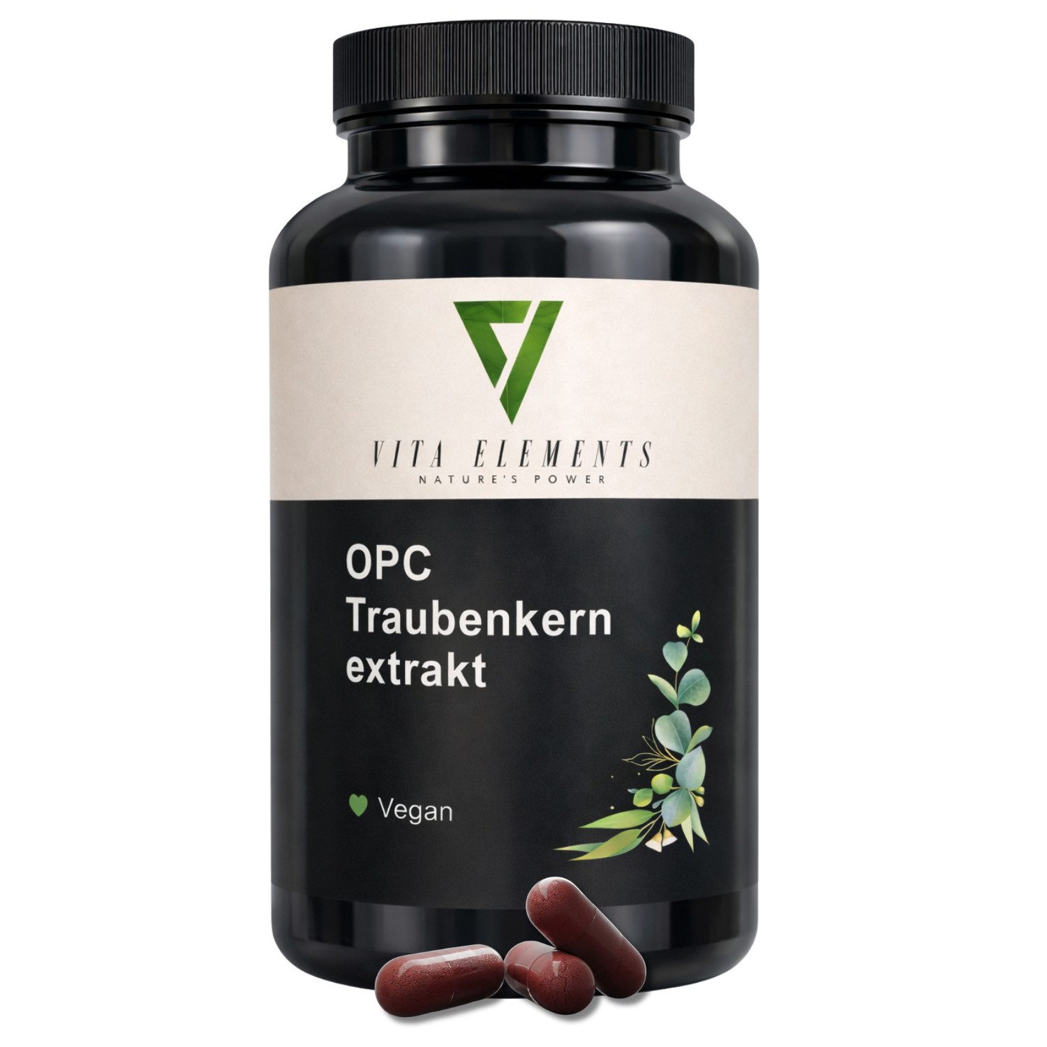 Vita Elements OPC Traubenkernextrakt - 350mg OPC aus französischen Trauben, 240 Kapseln, 1 er Packung à 240 St., Vegan, Frei von Gentechnik und Laborgeprüft in Deutschland
