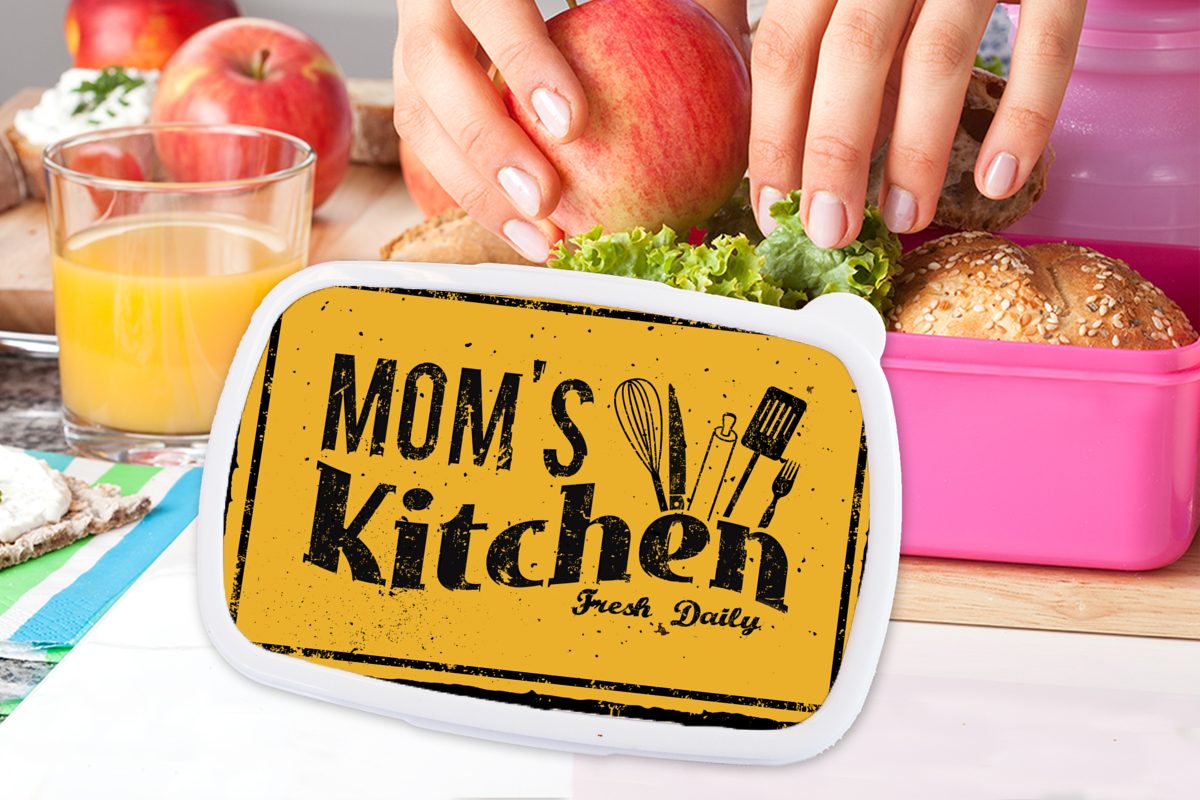 Brotbox Mädchen, - Brotdose Küche Vintage, Mama Snackbox, Kinder, Kunststoff, MuchoWow (2-tlg), für Erwachsene, Lunchbox rosa Kunststoff -
