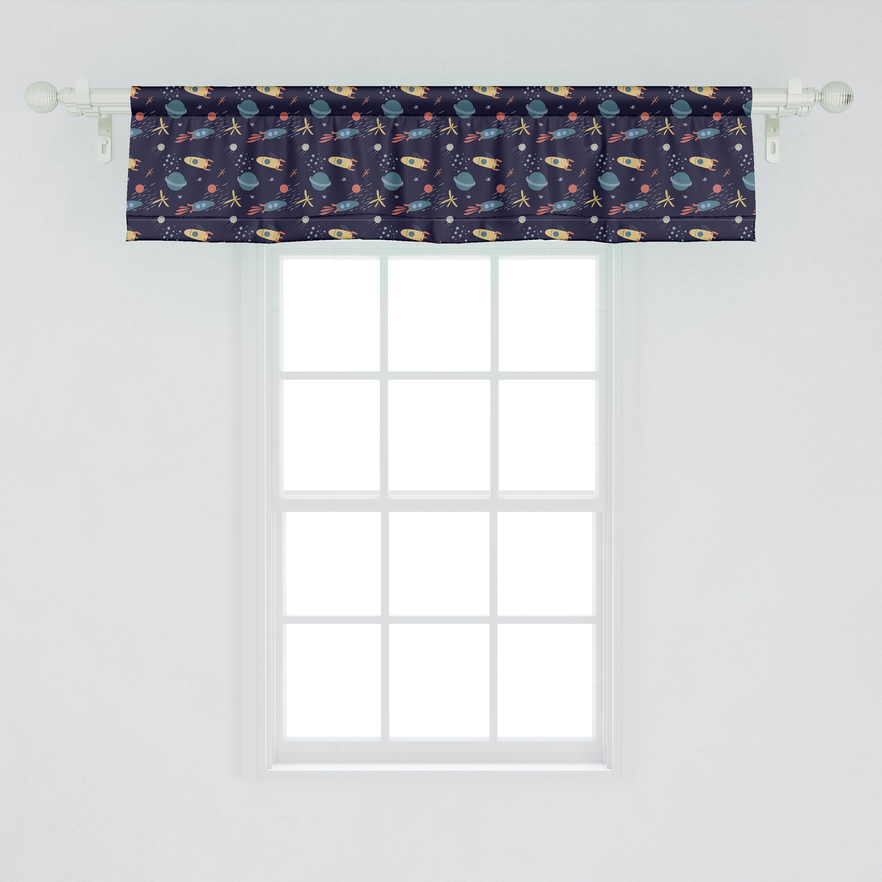 Scheibengardine Vorhang Volant für Küche Schlafzimmer Abakuhaus, Stangentasche, Ausländer Planeten Dekor Sterne mit Rockets Microfaser, und