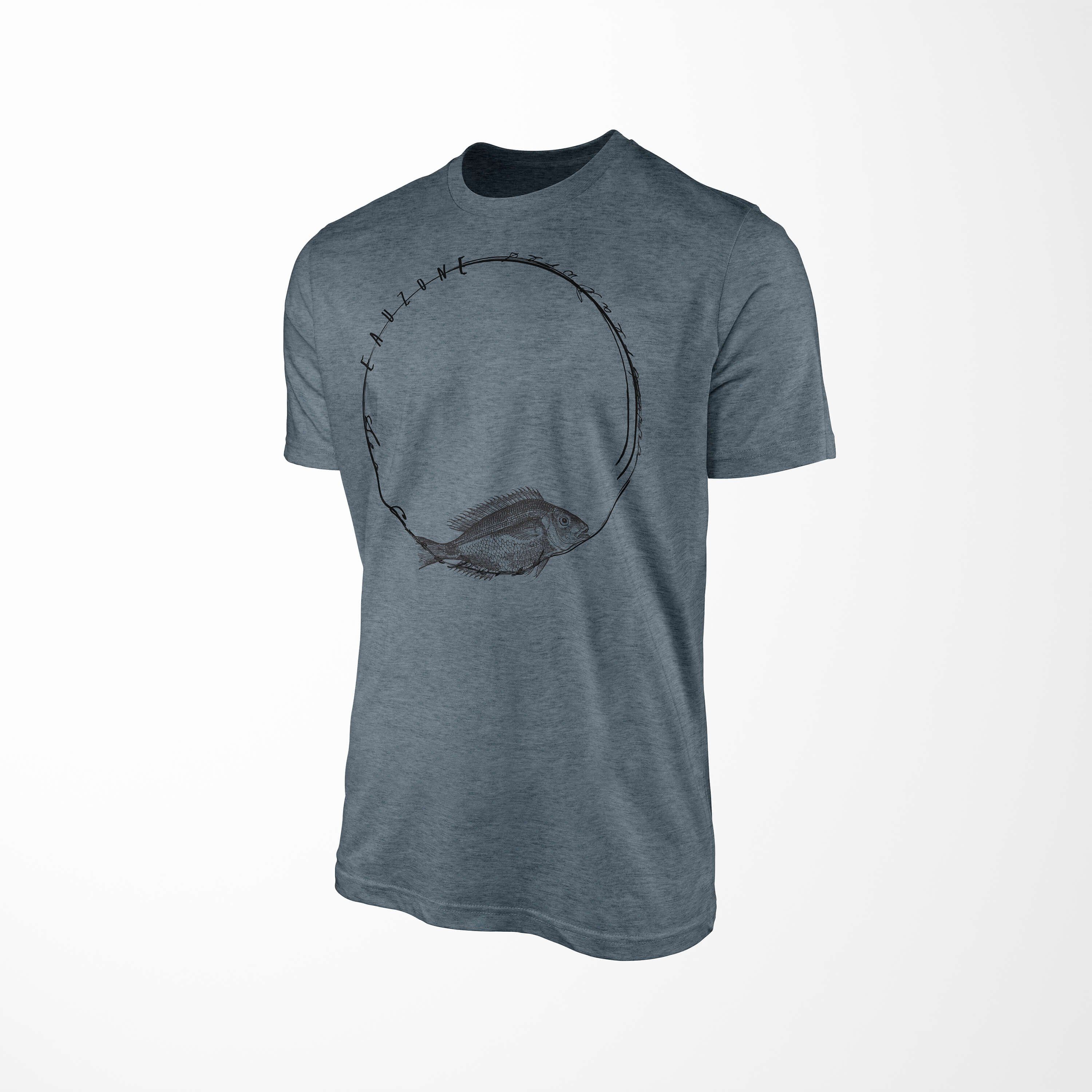 Sinus Art T-Shirt T-Shirt Fische Indigo Creatures, und 037 Sea / Tiefsee - feine Sea Serie: Struktur Schnitt sportlicher
