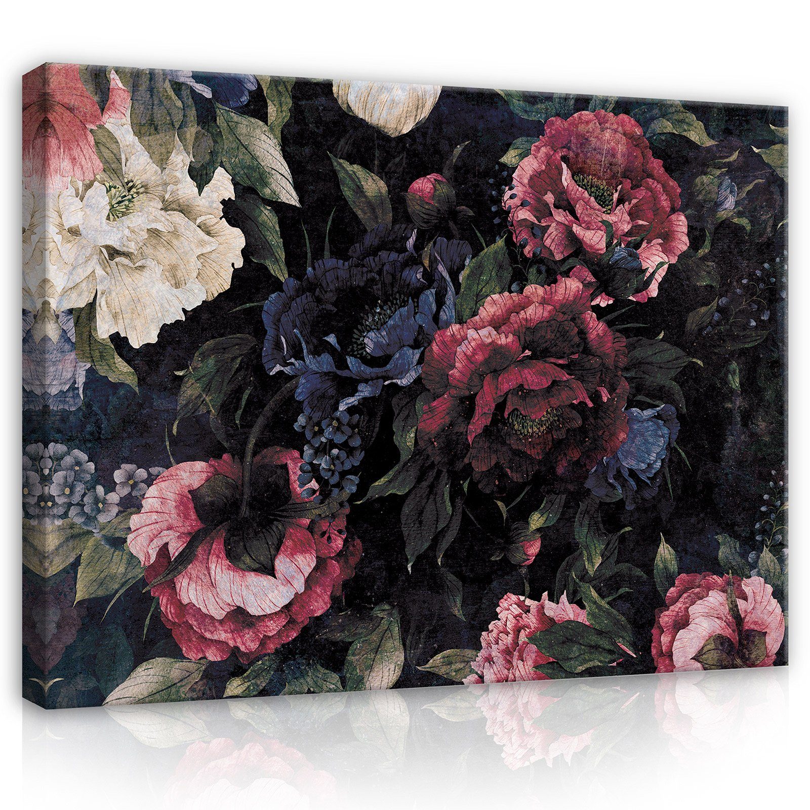 Leinwandbild Blumen Vintage Pfingstrosen Schwarz Schlafzimmer Wandbilder Groß XXL