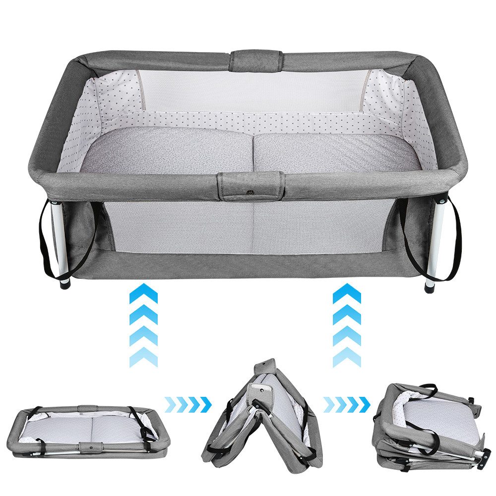 JEOBEST Baby-Reisebett 2-in-1 Reisebett, Faltbares Kinderreisebett Kinderbett mit Moskitonetz, Babybett mit weicher Komfort-Matratze inkl. Rucksack-Tragetasche