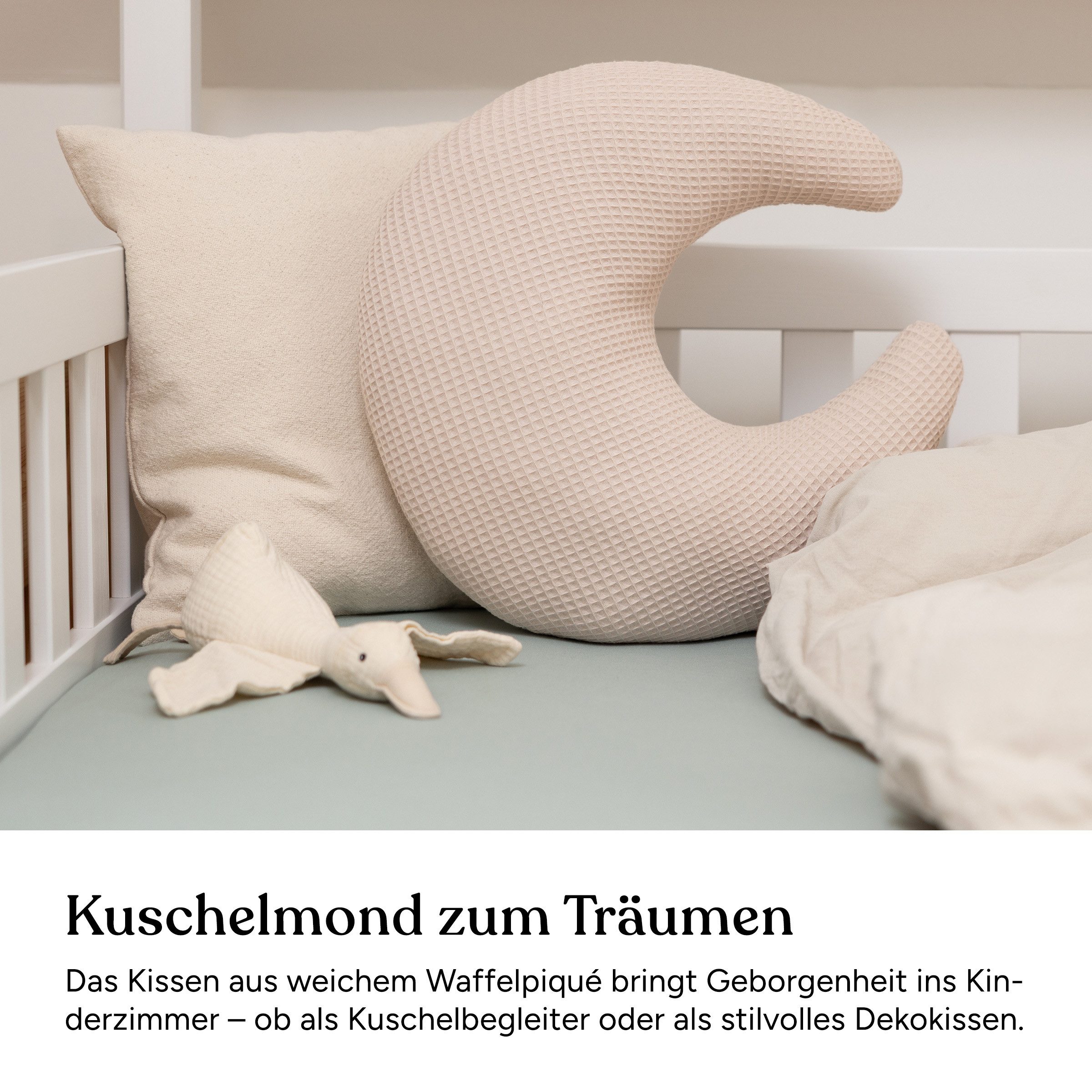 Ehrenkind Dekokissen Kuschelkissen Mond aus Bio-Baumwolle, Waffelpiqué Kissen, natürlich & kuschelig