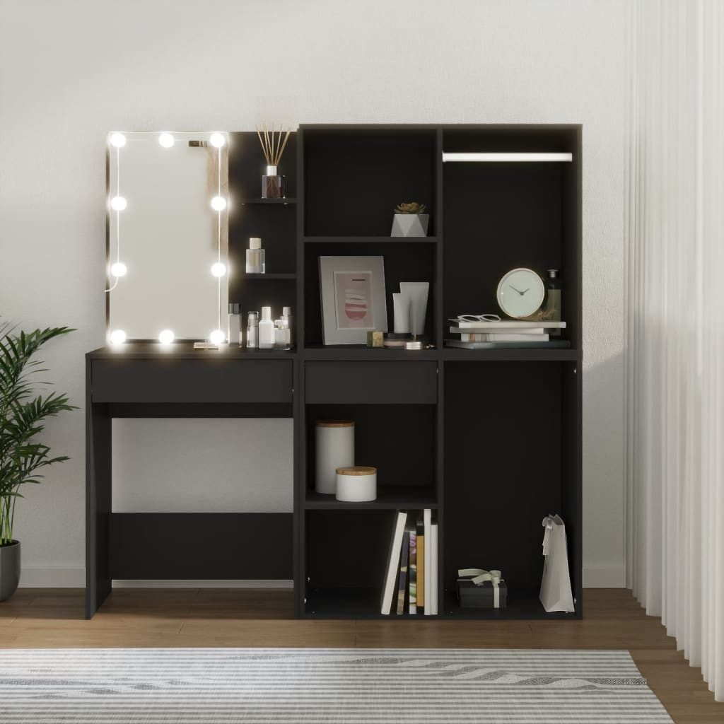 furnicato Schminktisch Schwarzer LED-mit Schränken 60x40x140 cm (1-St)