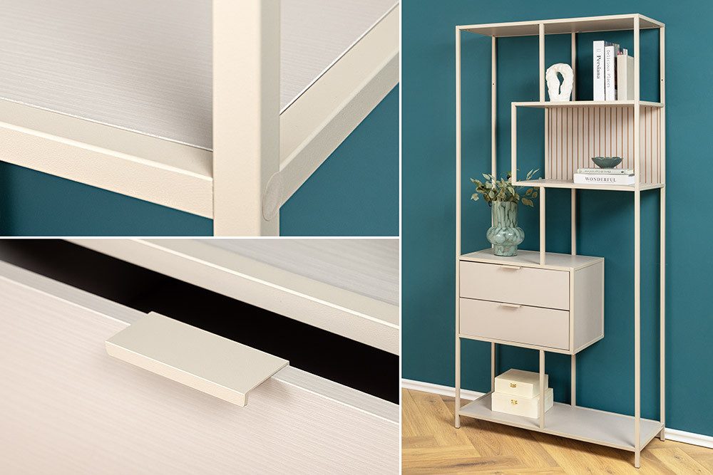 riess-ambiente Bücherregal SLIM LINE 185cm champagner beige Metall · Raumteiler mit Schubladen, Einzelartikel 1-tlg., Mehrzweckregal fürs Wohnzimmer mit 4 Fächern · Industrial Design