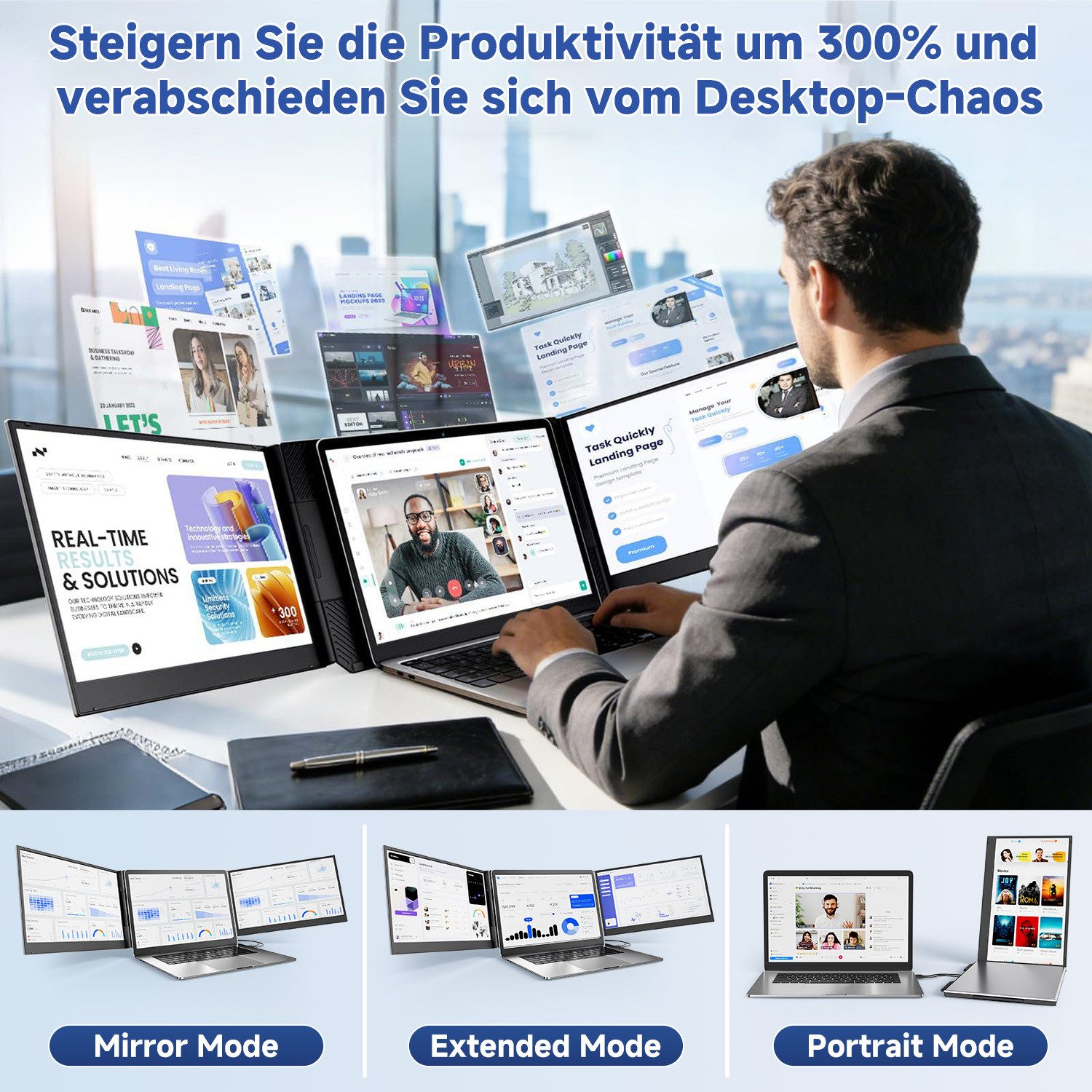 KEFEYA Dual-Screen-Laptop-Bildschirm-Extender Portabler Monitor (40 cm/15.6 ", 1920 * 1080 px, Full HD, 60 Hz, HDR, für 13–17,3 Zoll, kompatibel mit Windows, Android & Chrome)