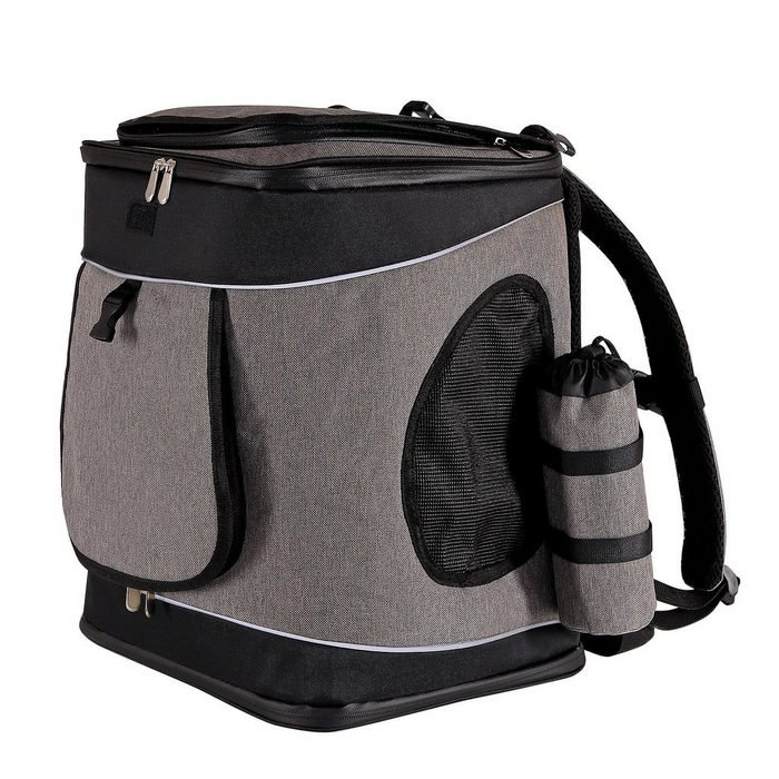 lionto Tiertransporttasche Haustier-Rucksack für Hunde & Katzen bis 14 kg 34 cm x 30 cm x 42 cm grau/schwarz