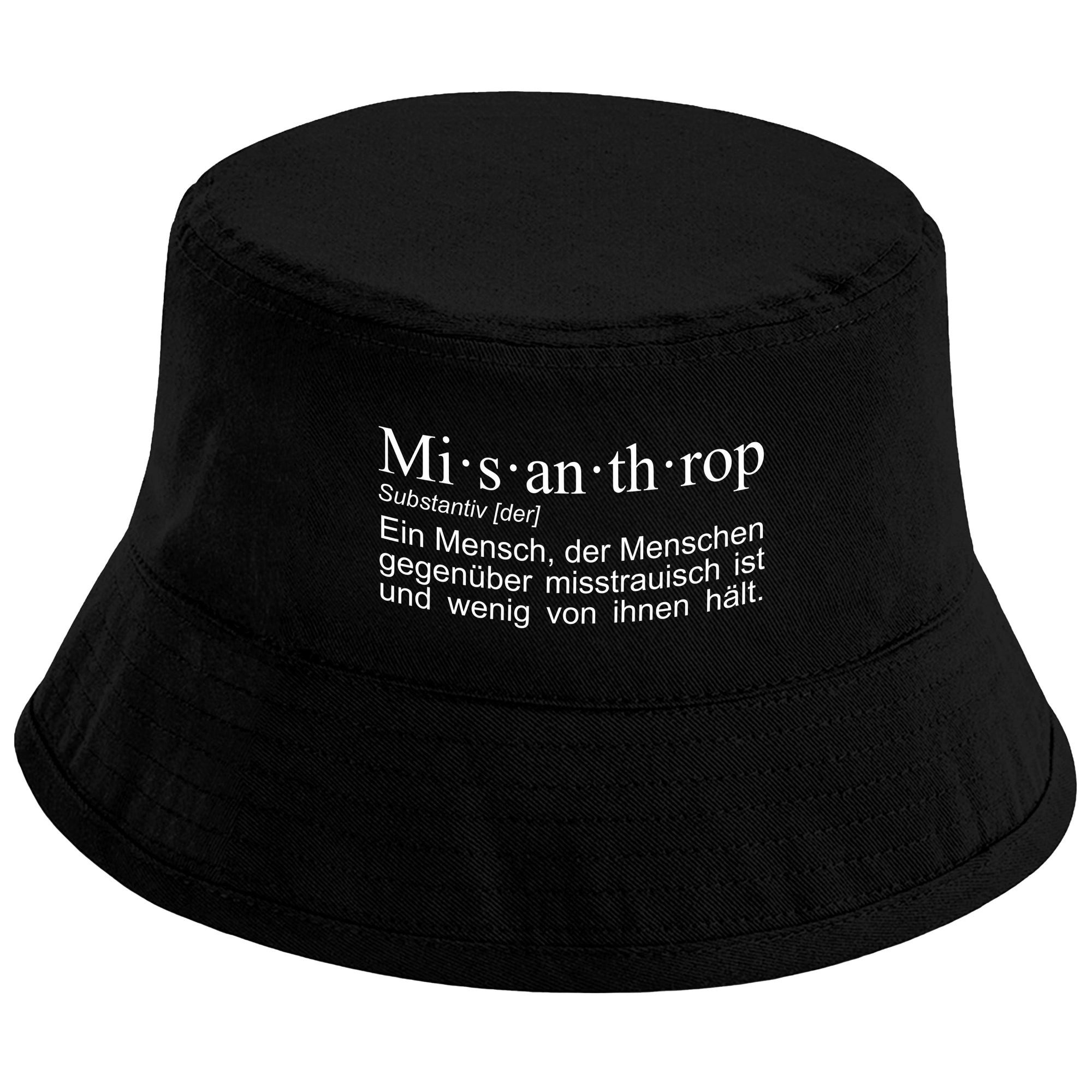 Herzbotschaft Sonnenhut Bucket Hat Mi·s·an·th·rop (Unisex Einheitsgröße, Sommerhut mit Spruch, Festivalhut, Fischerhut) für Damen & Herren