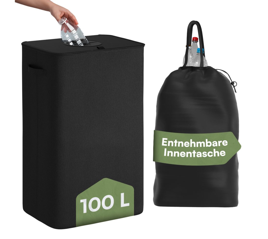 Bellamio Flaschensammler Sur mit Einwurfloch (Anthrazit, 100 L, waschbar, tropfsicher), Pfandflaschen Sammelbehälter aus Stoff mit Innenbeutel
