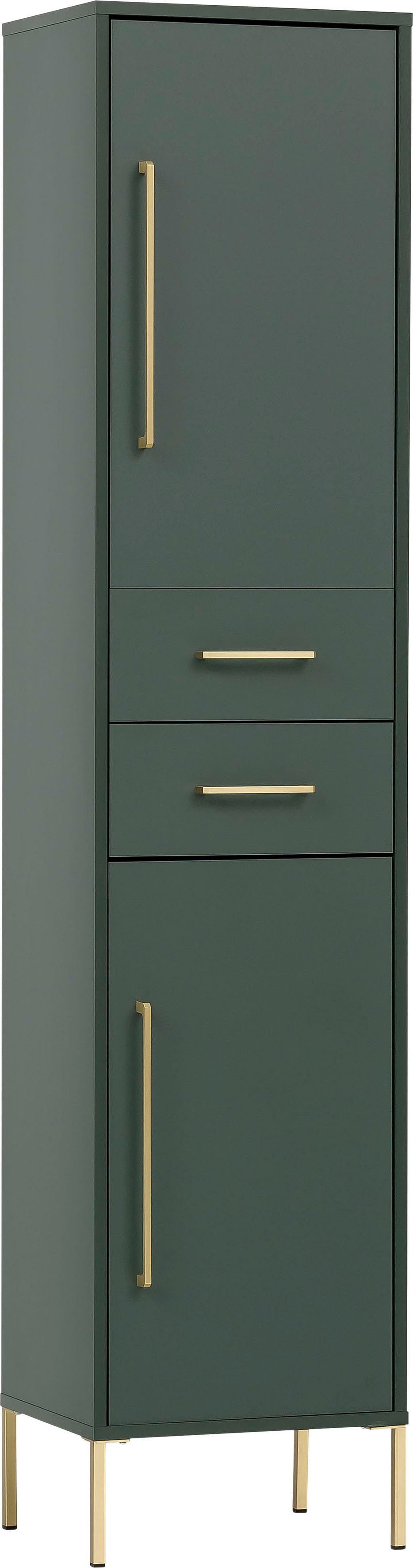 welltime Hochschrank Kent mit goldfarbenen Griffen Solide Verarbeitung - Dieses Produkt ist in Deutschland gefertigt