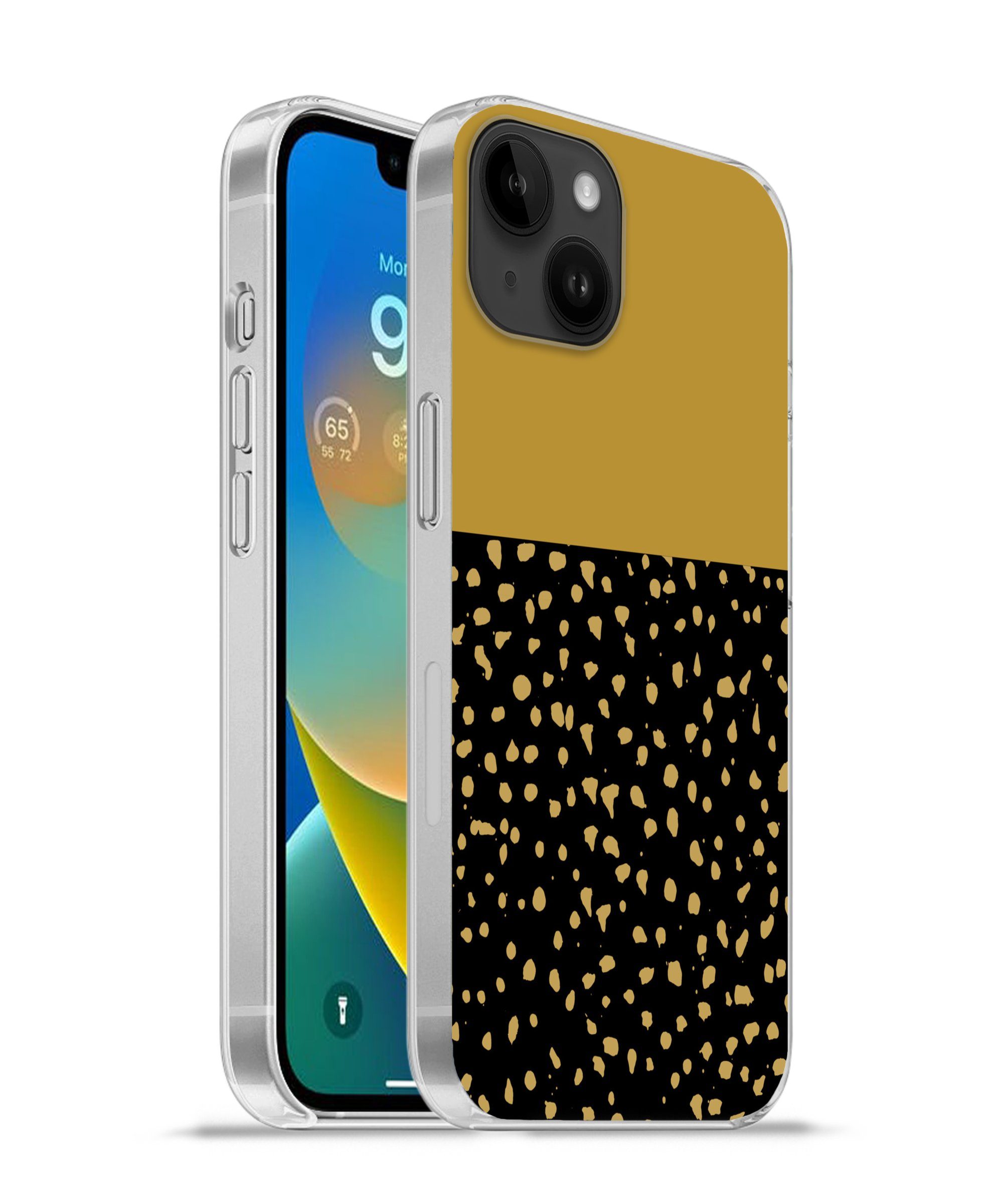 MuchoWow Handyhülle für Apple iPhone 14 Plus Polka dots - Ockergelb - Schwarz, Smartphone-Bumper, Print, Handy Schutzhülle Dünn