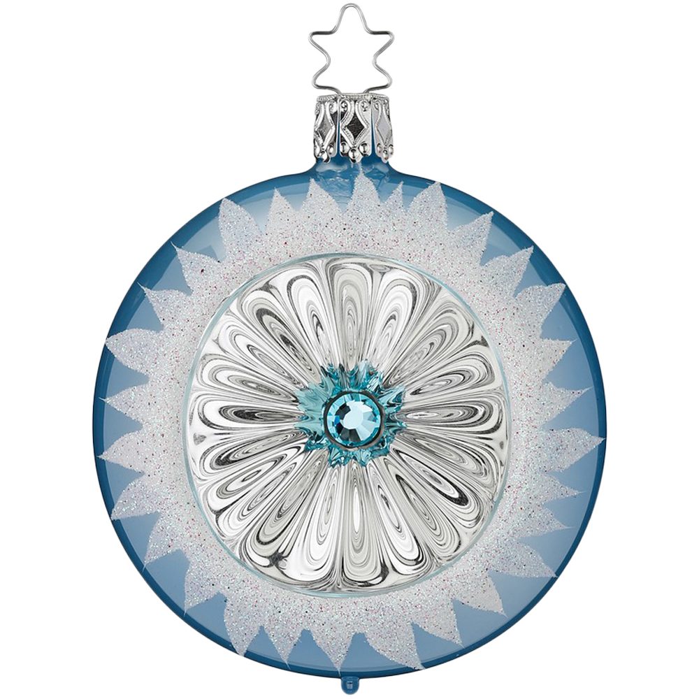 INGE-GLAS® Weihnachtsbaumkugel Reflexkugel, Weihnachtskugel Winterjubel Azurblau opal Ø 8cm (1 St), mundgeblasen, handbemalt