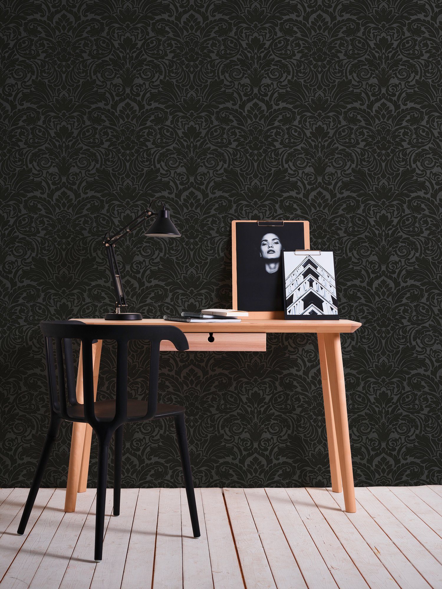 Architects Paper Vliestapete Luxury wallpaper, Barock Tapete silberfarben/schwarz Barock, strukturiert, Ornament