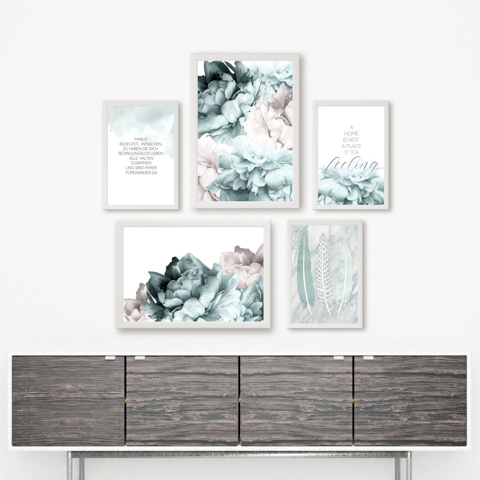 homestyle-accessoires Poster Bilderset Wandbilder Bilder A HOME IS NOT A PLACE IT'S A FEELING, (5 St), - Ohne Bilderrahmen - sorgfältige & sichere Verpackung