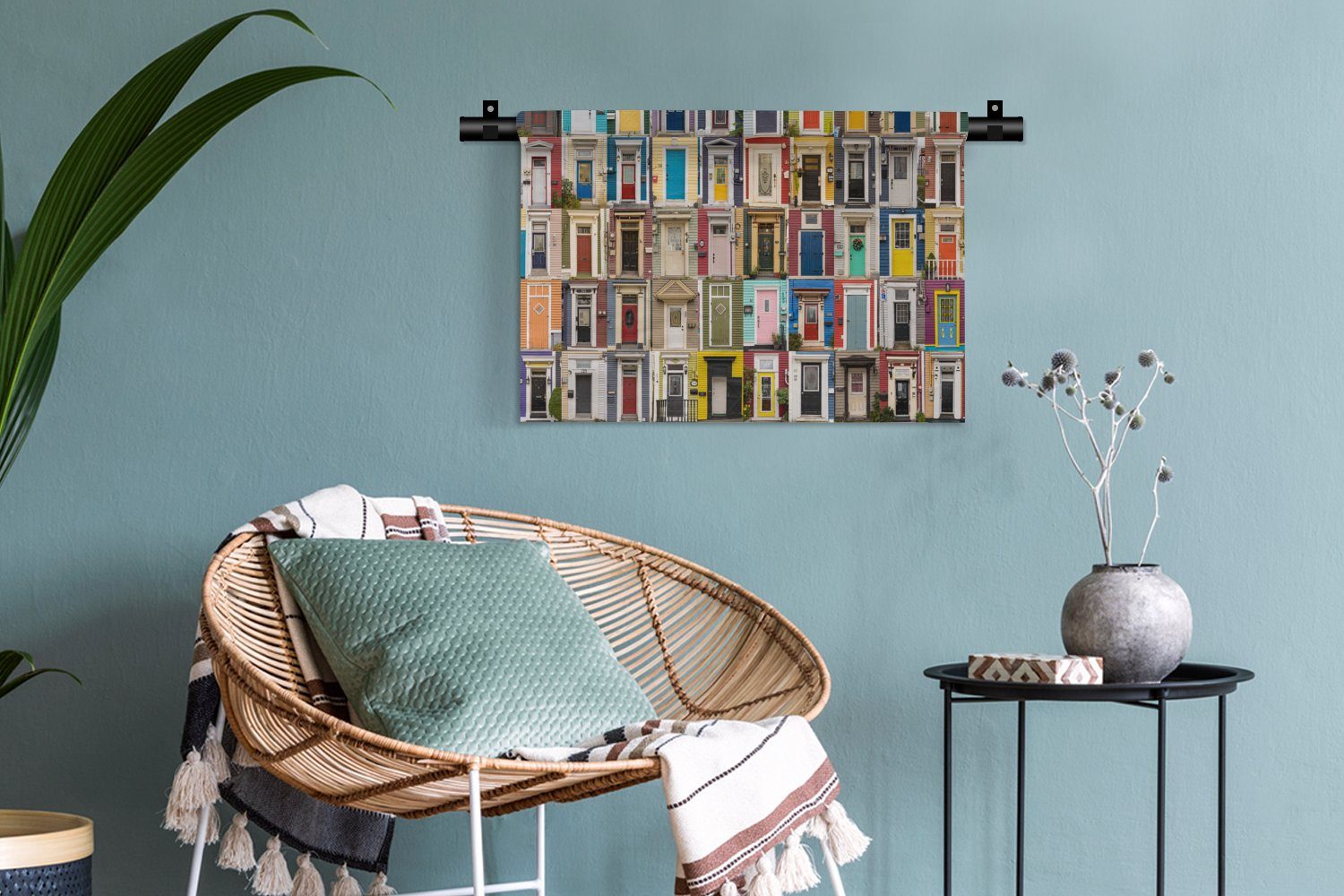 Türen Wandbehang, - Bunt Wohnzimmer, für Schlafzimmer, - - MuchoWow Wanddeko Kleid, Collage Kinderzimmer Wanddekoobjekt Architektur,