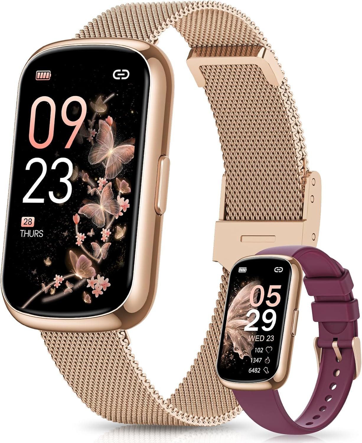 BANLVS Фитнес трекер 2025 Smartwatch Damen, 1.47" Fitnessuhr Pulsuhr SpO2 Schlafmonitor (Fitnessuhr Pulsuhr, APP ist für Systeme wie Android, iOS, Samsung, Xiaomi und geeignet), 24 Sportmodi Aktivitätstracker Menstruationszyklus Schrittzähler