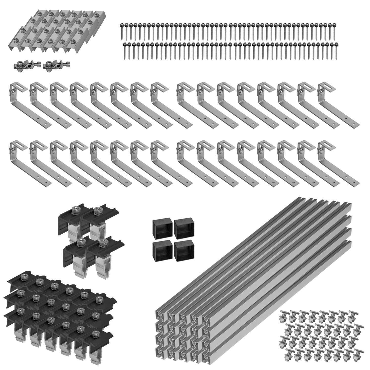 avoltik Solarmodul-Halterung Halterung BitumenDach Montageset mit Klemmen Dach Haken Solar, (Halterung BitumenDach Montageset mit Klemmen Dach Haken Solar, Für 2, 4 oder 10 Solarmodule, Klemmen in silber oder schwarz, Wählbar in der Anlagengröße, Wählbar in der Farbgestaltung)