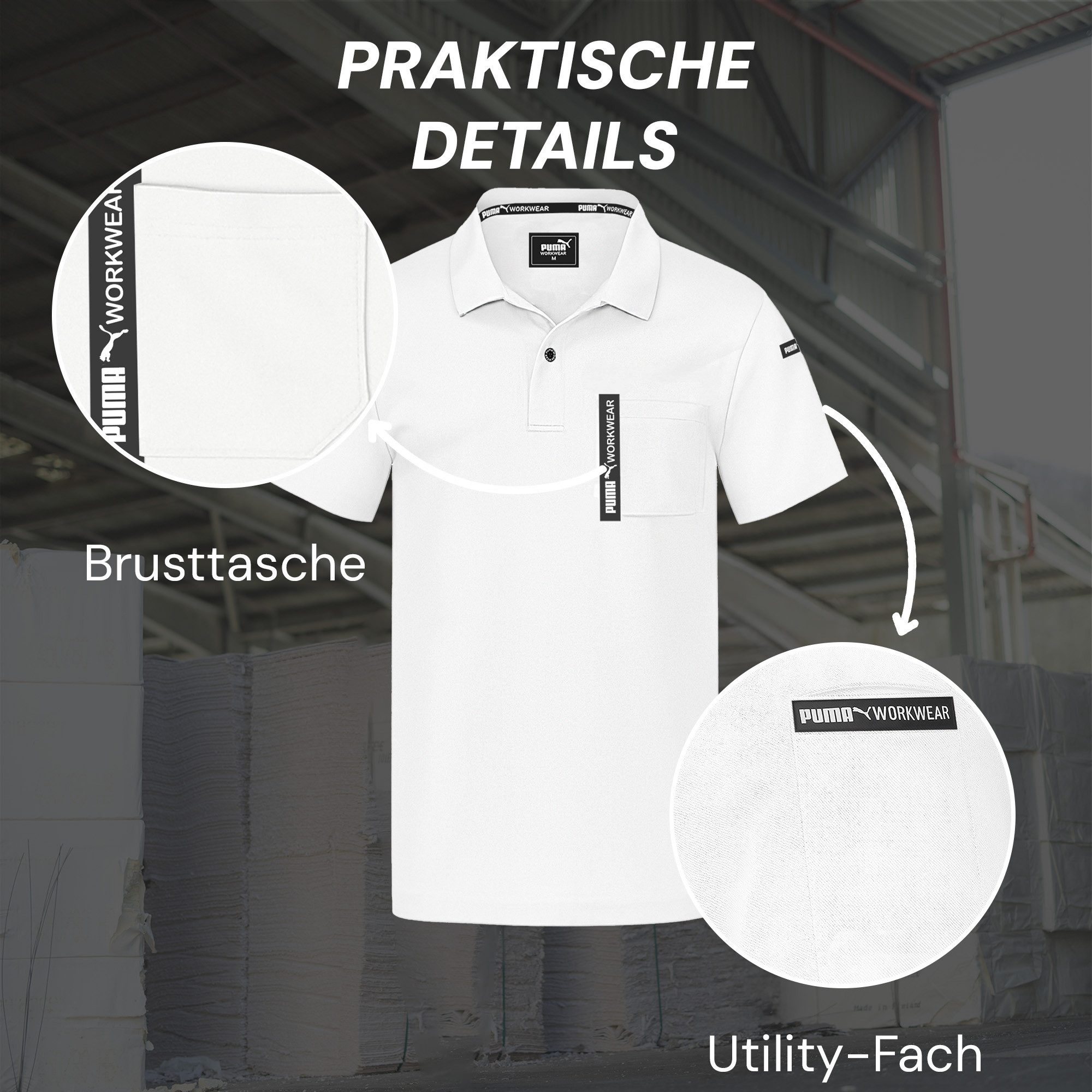 PUMA Workwear Poloshirt ADVANCED Herren Shirt mit Brusttasche und Utility Fach am Oberarm Strapazierfähiges und atmungsaktives Gewebe für Handwerk und Logistik