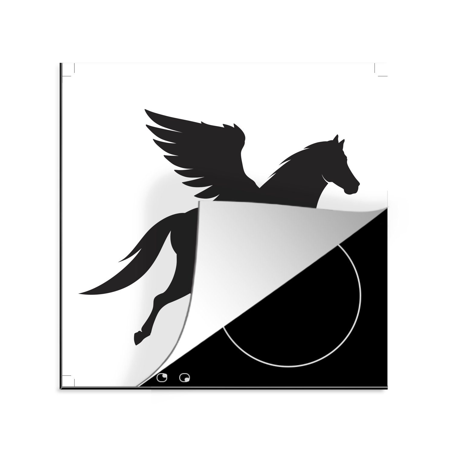 MuchoWow Herdblende-/Abdeckplatte Eine Silhouettenillustration eines laufenden Pegasus, Vinyl, (1 tlg), 78x78 cm, Ceranfeldabdeckung, Arbeitsplatte für küche