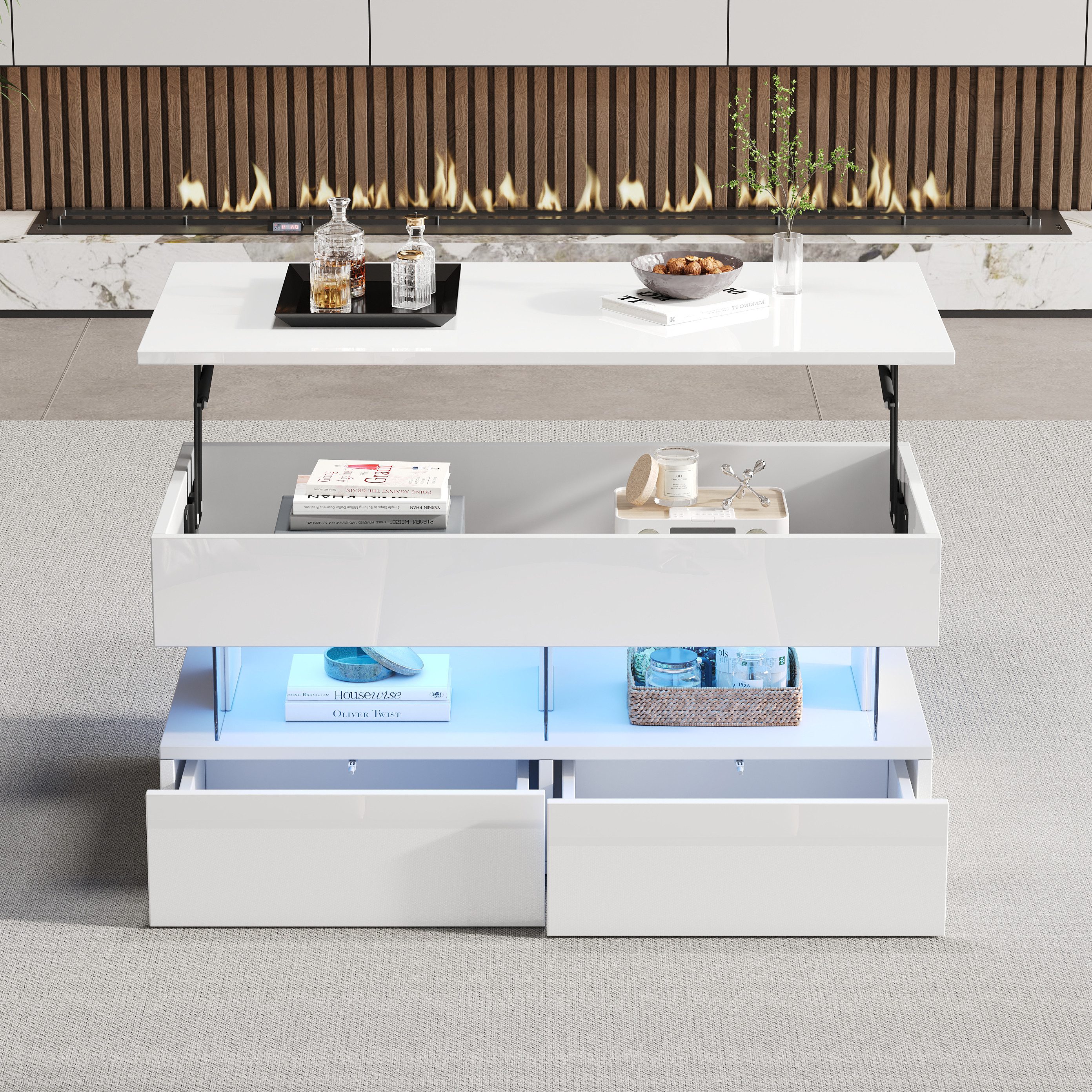 STILVORA Couchtisch mit LED-Licht,anhebbarer Sofatisch Wohnzimmertisch günstig online kaufen