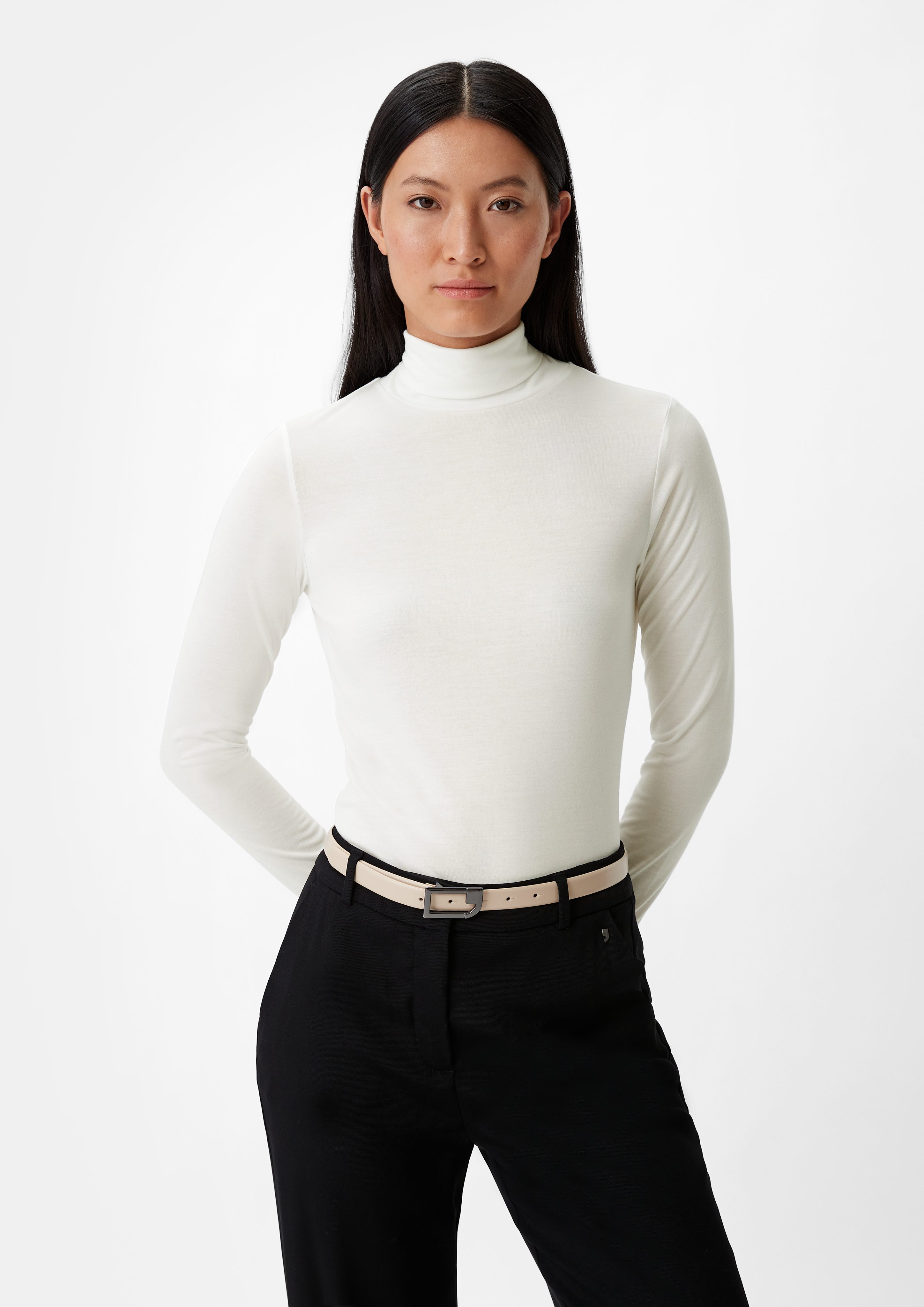 Comma Langarmshirt Rollkragenpullover aus Micromodalmix weiß