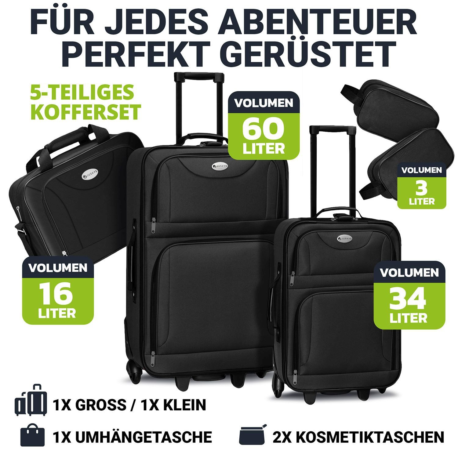 Juskys Trolleyset Athen, 2 Rollen, (5-teilig), 2 Trolley, 1 Umhängetasche, günstig online kaufen