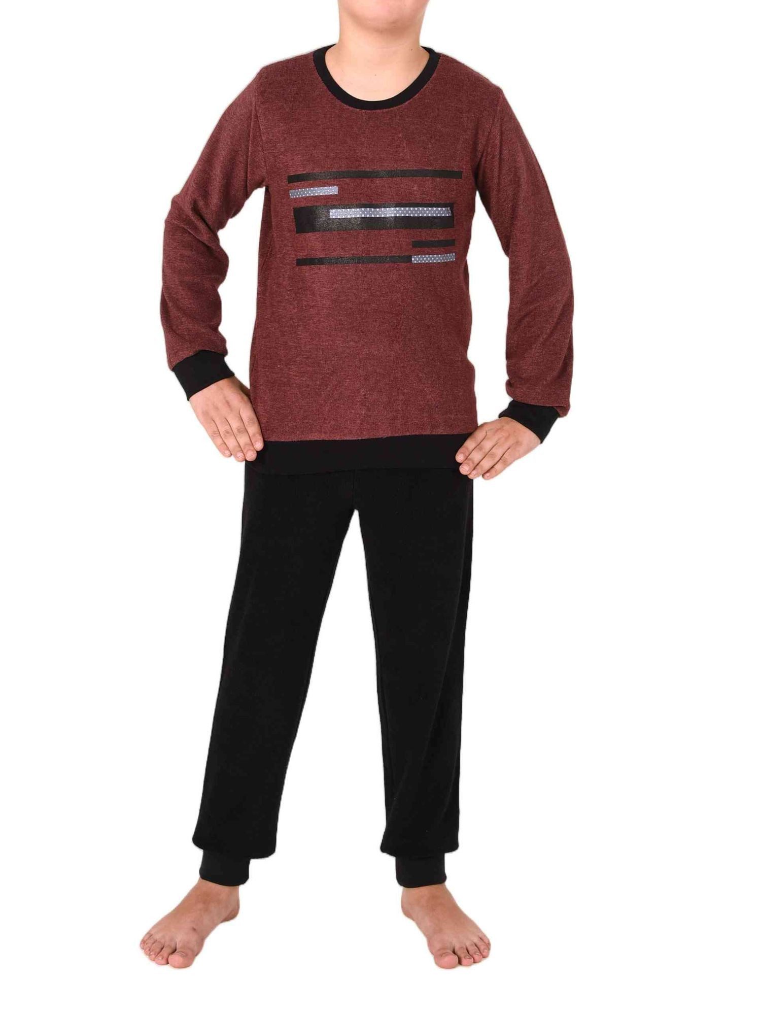 Normann Pyjama Normann Jungen Frottee Pyjama Schlafanzug mit Bündchen und Frontprint