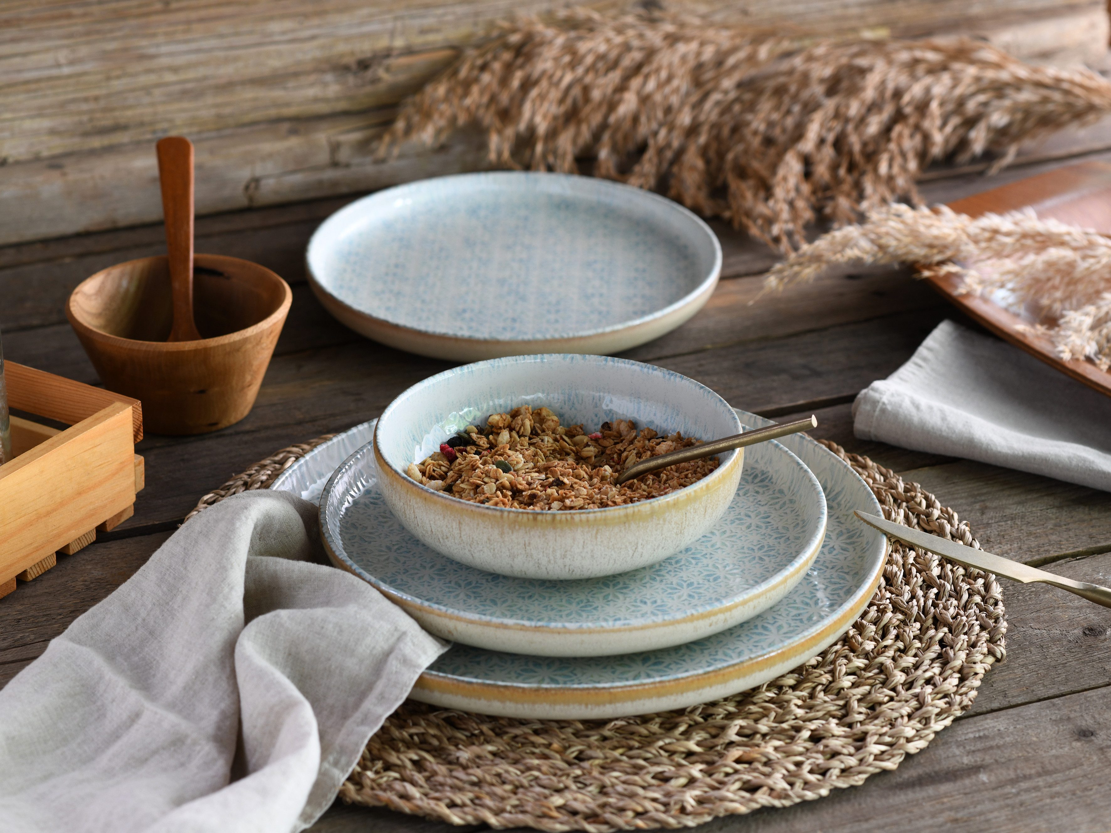 CreaTable Teller-Set Uno Emiliana, Teller Set 12-tlg (12-tlg), 4 Personen, Steinzeug, Shabby Look, Vintage Style