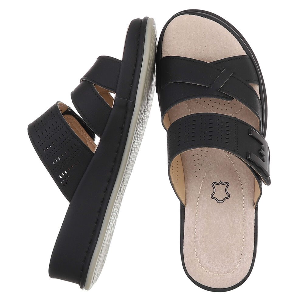 Ital-Design Damen Pantolette mit Keilsohle und Zierelement Plateausandaletten (91849390) Keilabsatz/Wedge Keilsandaletten in Schwarz
