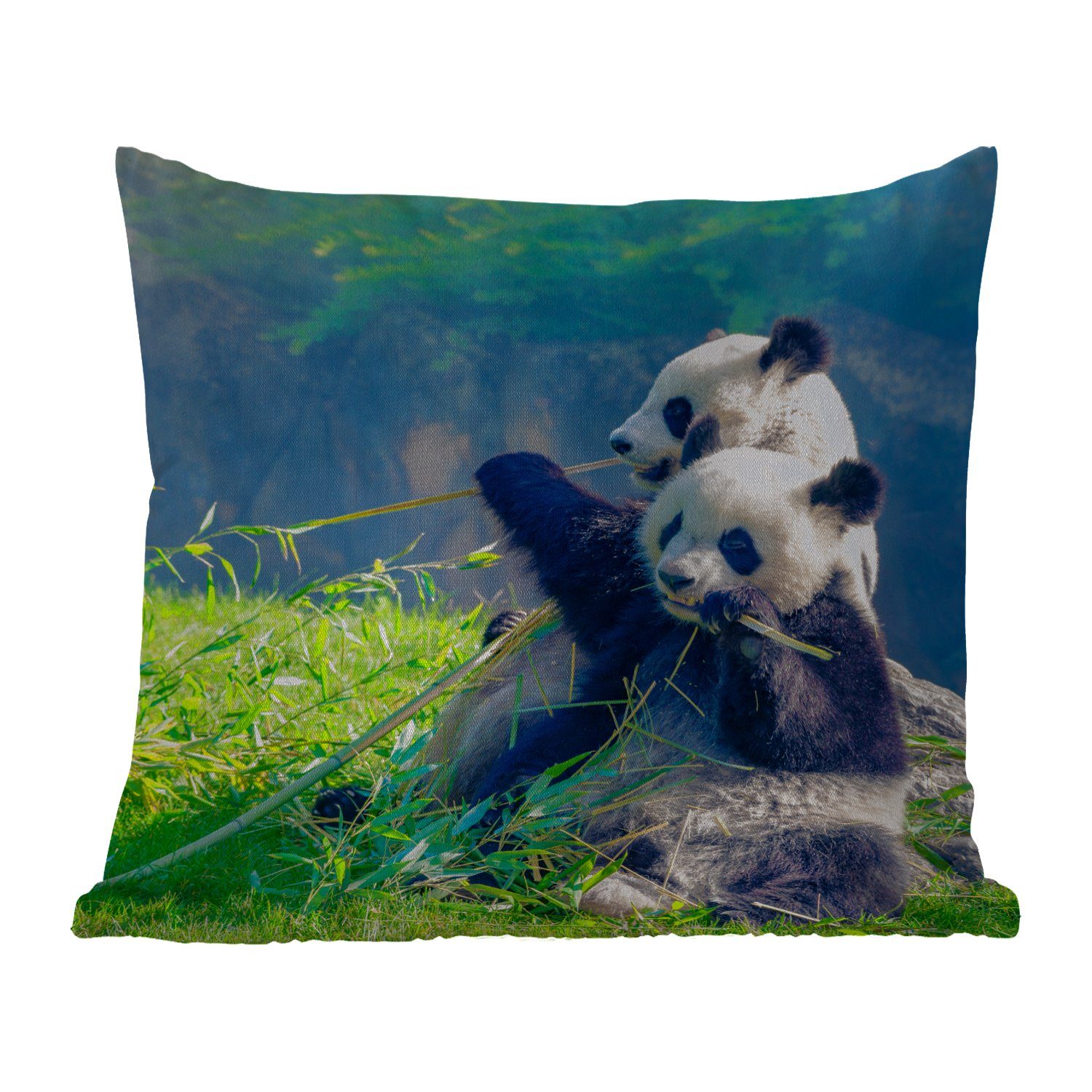 Bambus Dekokissen Dekokissen, Panda - Tiere, Dekokissenbezug, Outdoor - MuchoWow Kissenhülle, Kissenbezüge, Gras -