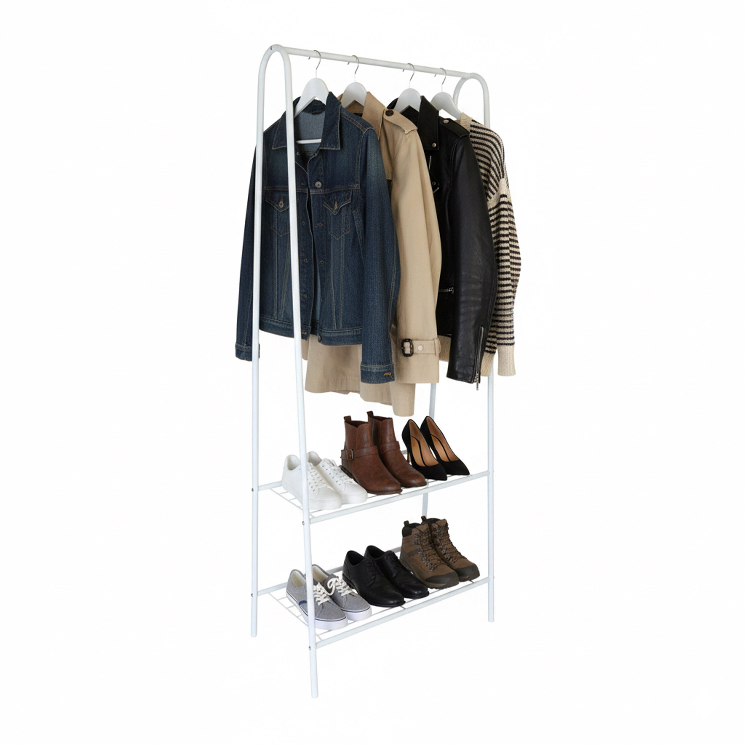 relaxdays Kleiderständer schmal mit 2 Ablage, weiß