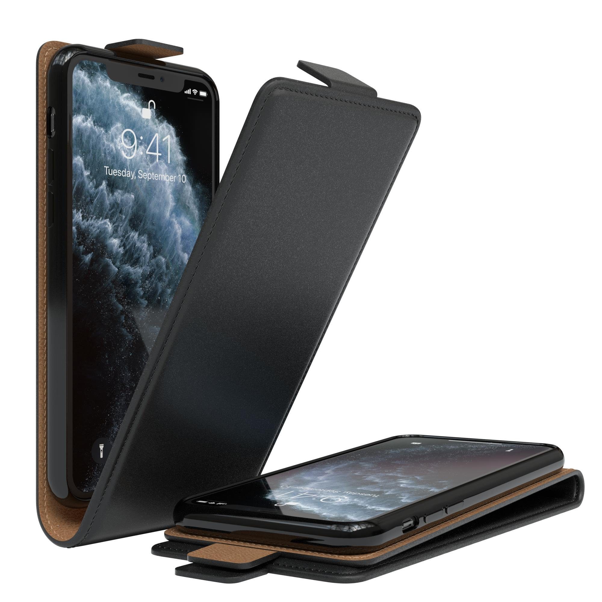 EAZY CASE Handyhülle Flipcase für Apple iPhone 11 Pro 5,8 Zoll, Tasche Klapphülle Handytasche zum Aufklappen Etui Kunstleder Schwarz
