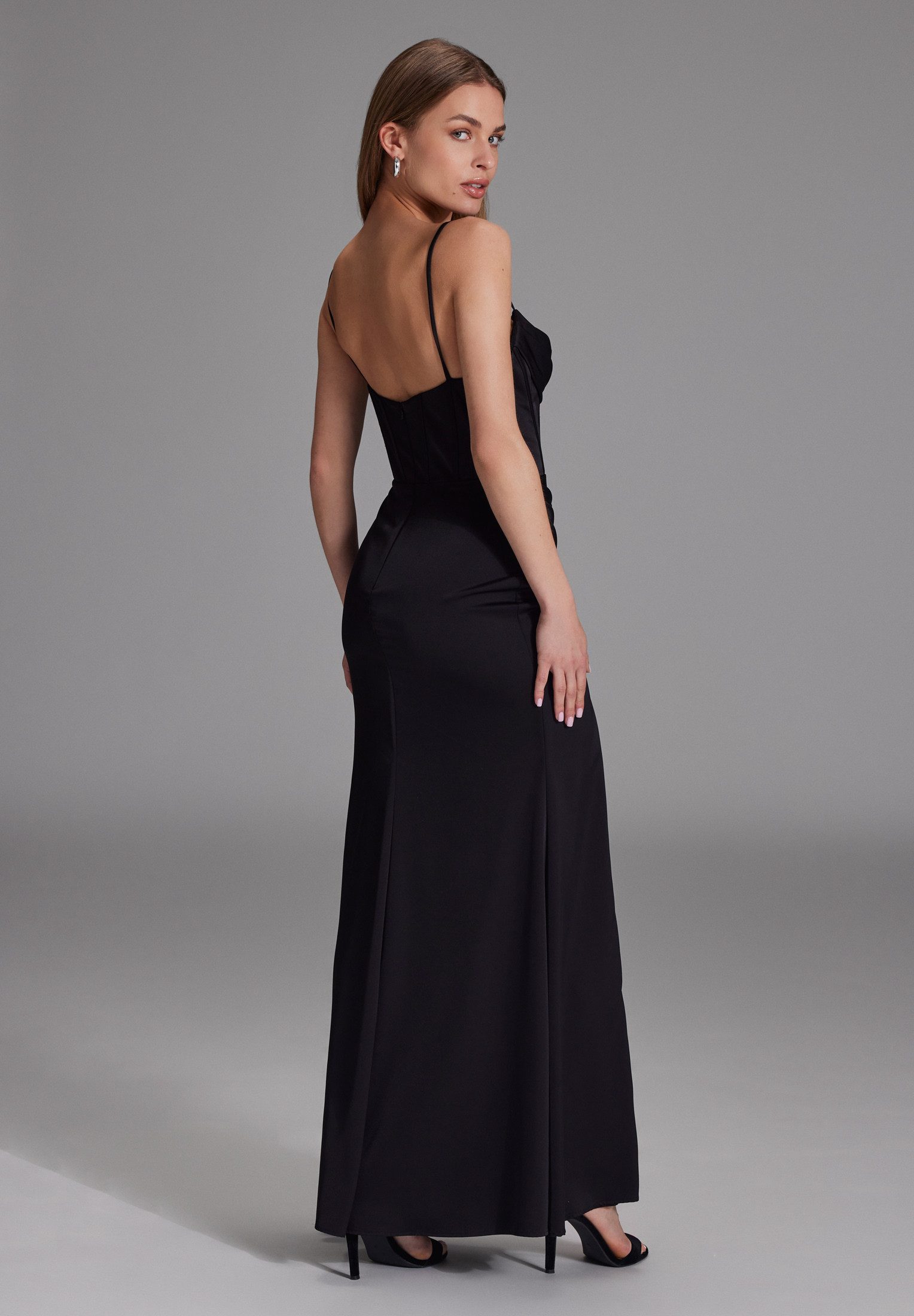 Hey Kyla Abendkleid - Satinkleid mit Drapierung und Beinschlitz Figurbetont günstig online kaufen