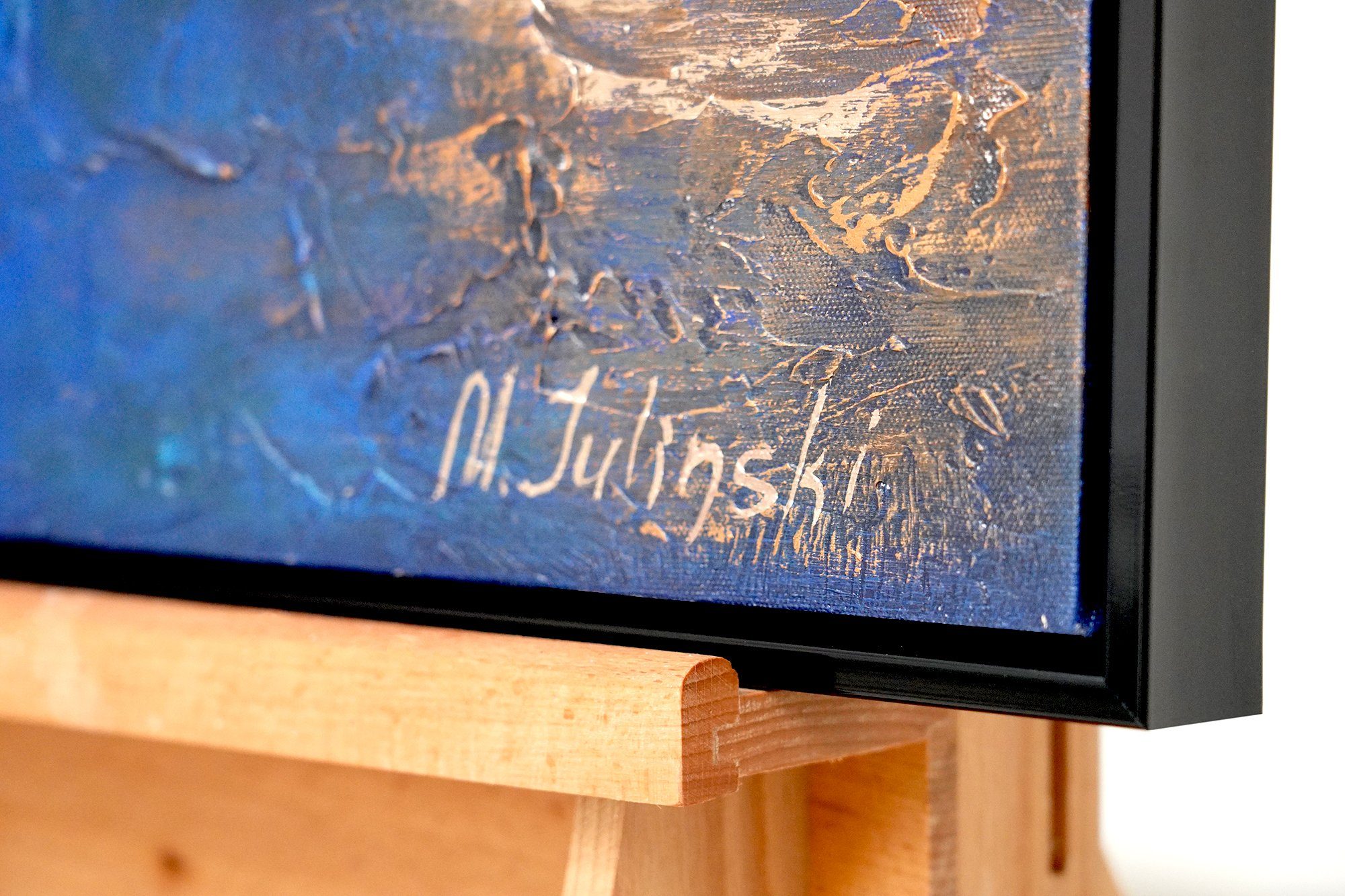 YS-Art Gemälde Marine II, Abstrakte Bilder, Vertikales Leinwand Bild Handgemalt Blau Gold Abstrakt