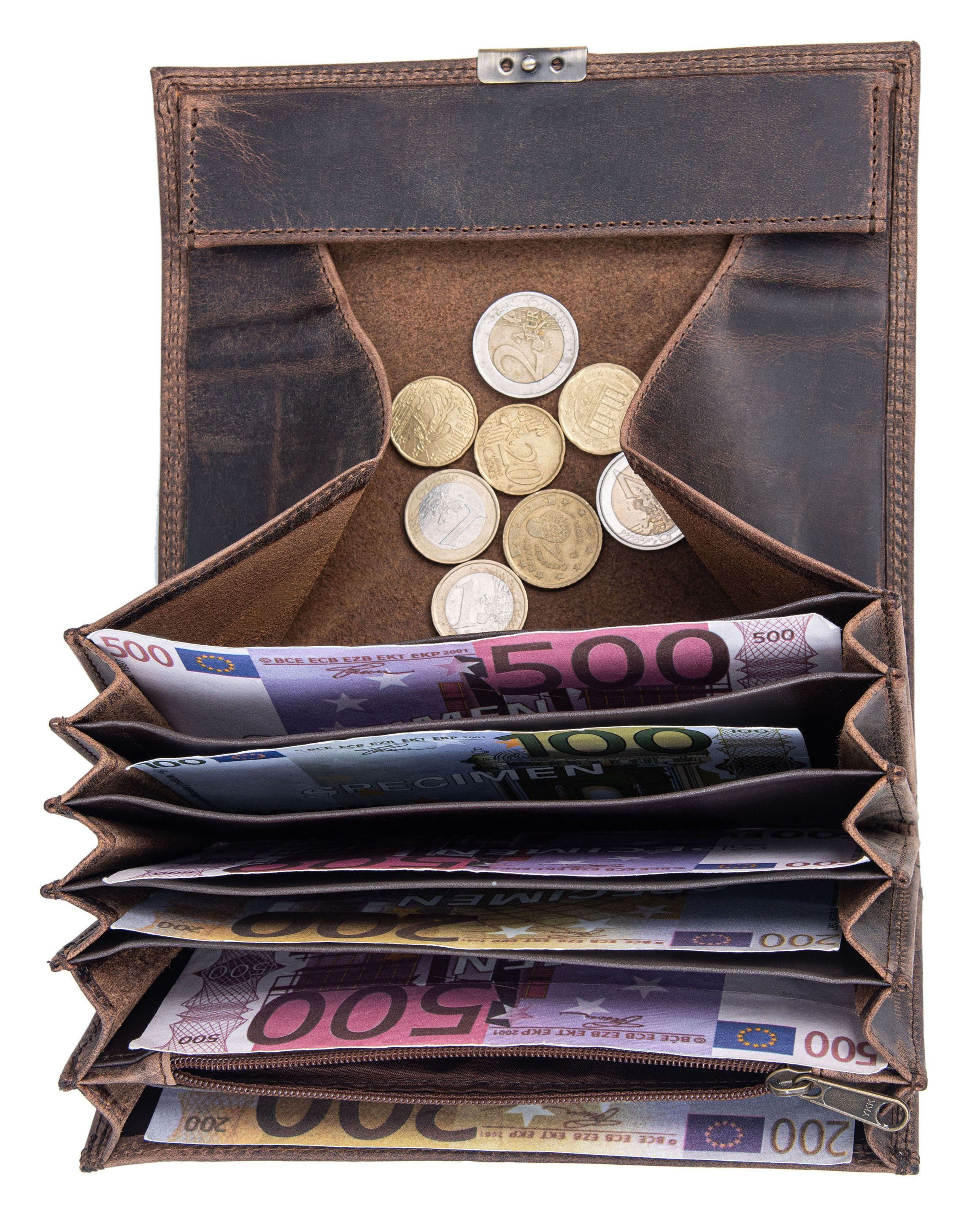 Benthill Geldbörse Kellner Echt Leder Portemonnaie Groß Kellnerbörse Taxibörse, RFID-Schutz Kartenfächer Münzfach Reißverschlussfach