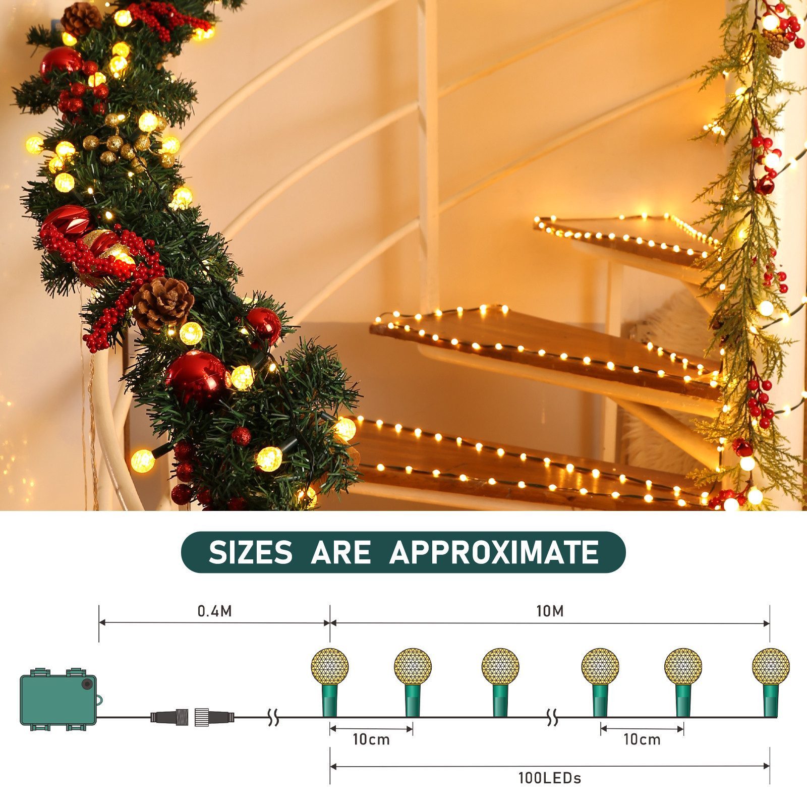 Elegear LED-Lichterkette 10M 100LEDs weihnachtsdeko Batterie, Kugel Lichter günstig online kaufen