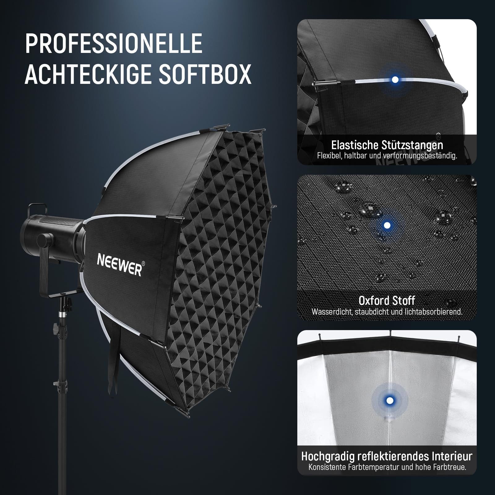 Neewer Softbox NS92P 90cm Achteckige Octagonal Softbox, mit Wabengitter Diffusoren, Bowens Mount, für Aputure 120d Godox SL60w NEEWER Q4 AS600B CB300B