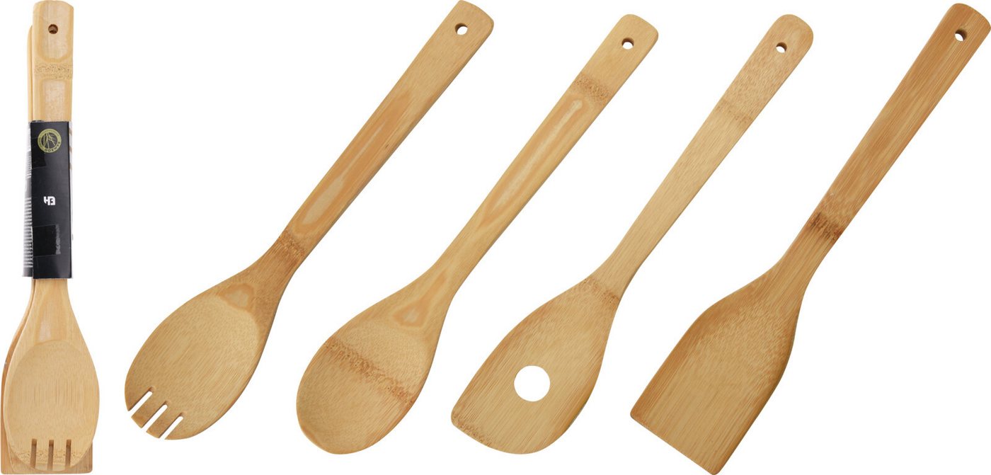 Koopman Kochlöffel Bambus Kochzubehör 4 Tlg. Set, 4tlg, Kochbesteck, Küchenbesteck, Bambus, Küchenutensilien 30cm
