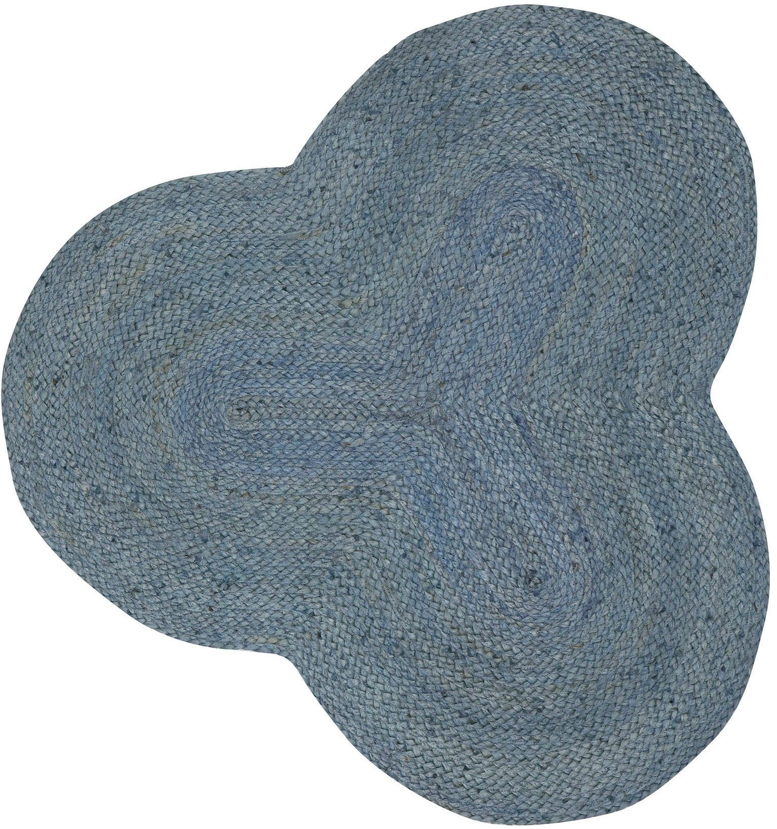 Teppich Alia Juteteppich, carpetfine, wolkenförmig, Höhe: 10 mm, handgewebt aus Jute, Naturteppich, Sonderform blau, Boho Style, uni