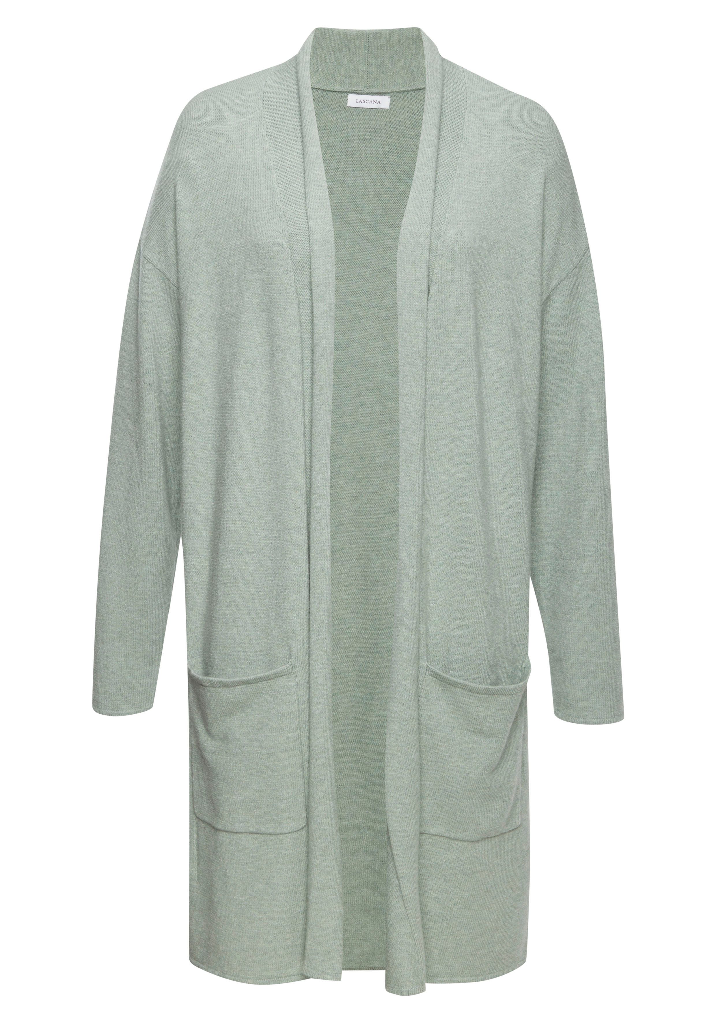 LASCANA Longstrickjacke mit aufgesetzte Taschen und Umlegekragen, Loungewea günstig online kaufen