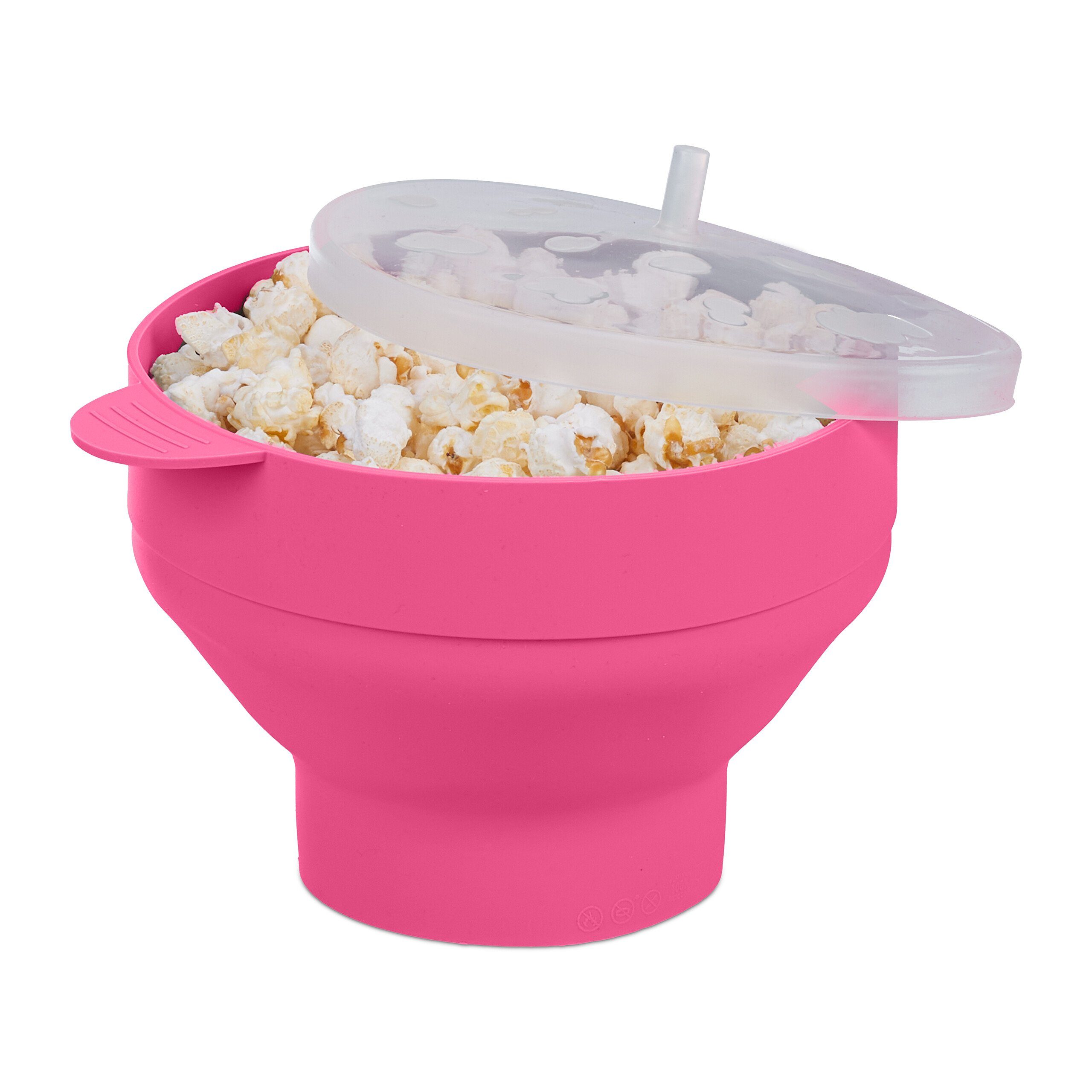 relaxdays Schüssel Popcorn Maker für Mikrowelle, Silikon, Pink Pink Transparent