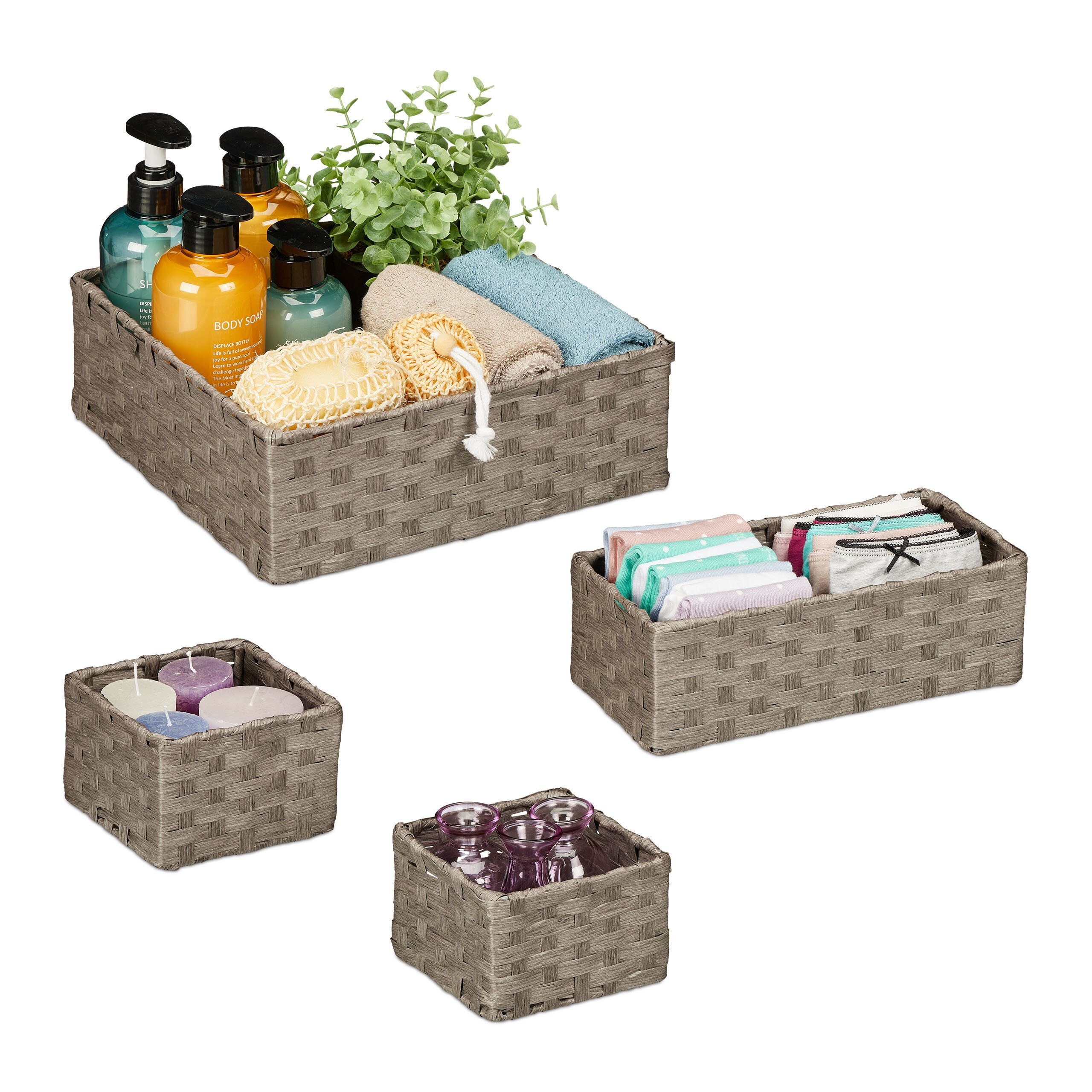 relaxdays Aufbewahrungskorb Geflochtener Aufbewahrungskorb 4er Set günstig online kaufen